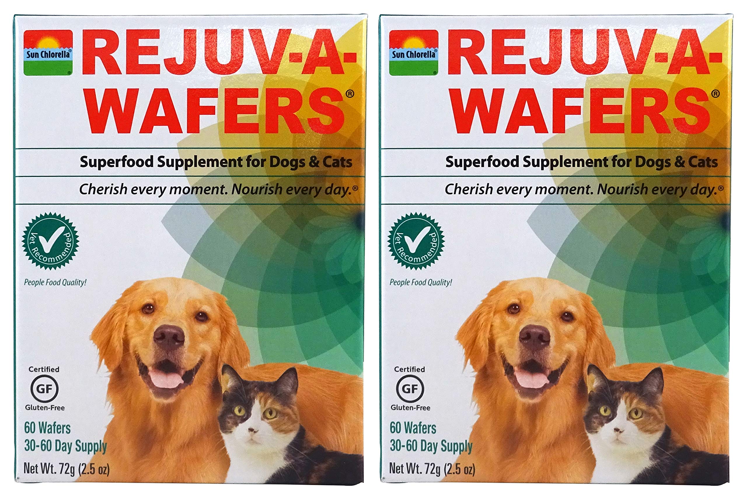 SUN CHLORELLA Rejuv-A-Wafers - Chlorella & Eleuthero Superfood Supplement For Dogs And Cats (60 Wafers) PACK OF TWO