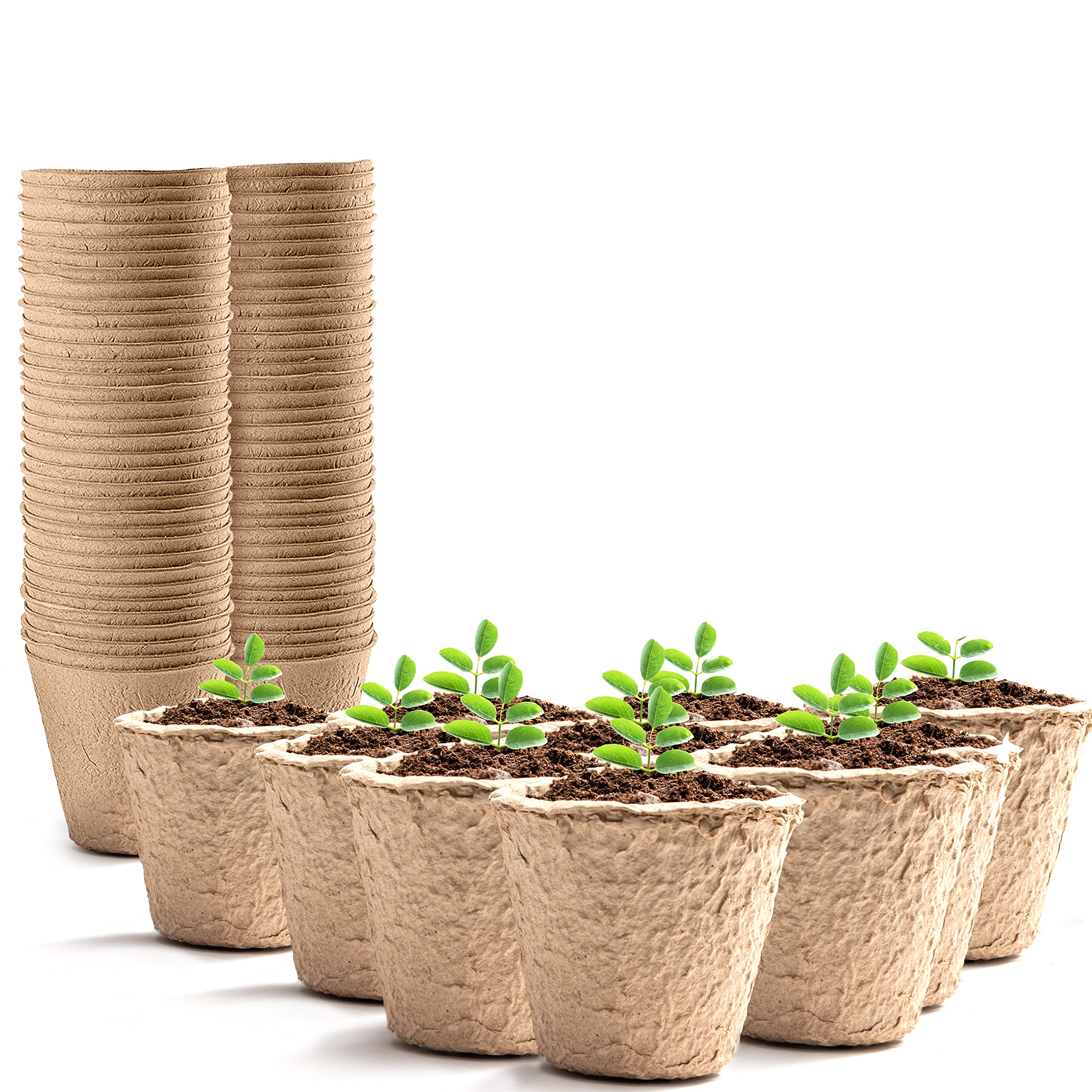 KEPLIN 96 Piece Round Biodegradable Organic Fibre Seedling Pots for Plant Cultivation Compostable Containers Easy to Transplant Ideal for Garden & Greenhouse Starter Items (5x6cm)