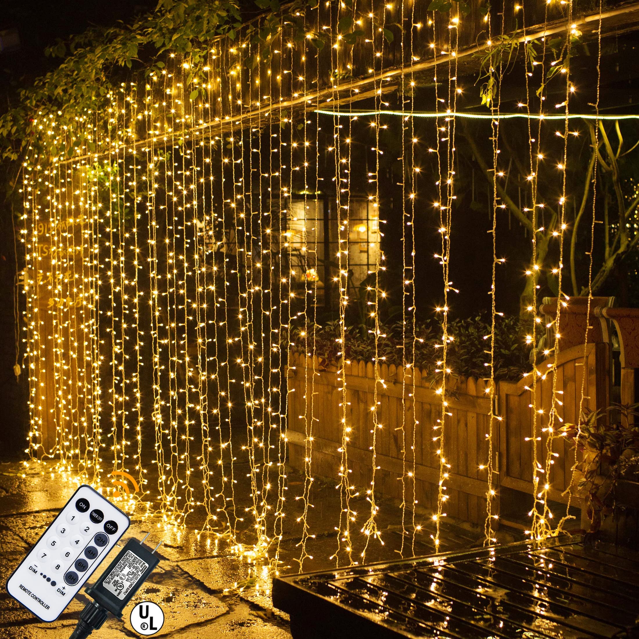 MAGGIFT 304 LED Curtain String Lights, 9.8 x 9.8 ft, 8 Modes Plug in Fairy String Light with Remote Control, Christmas, Backdrop for Indoor Outdoor Bedroom Window Wedding Party Decoration, Warm White