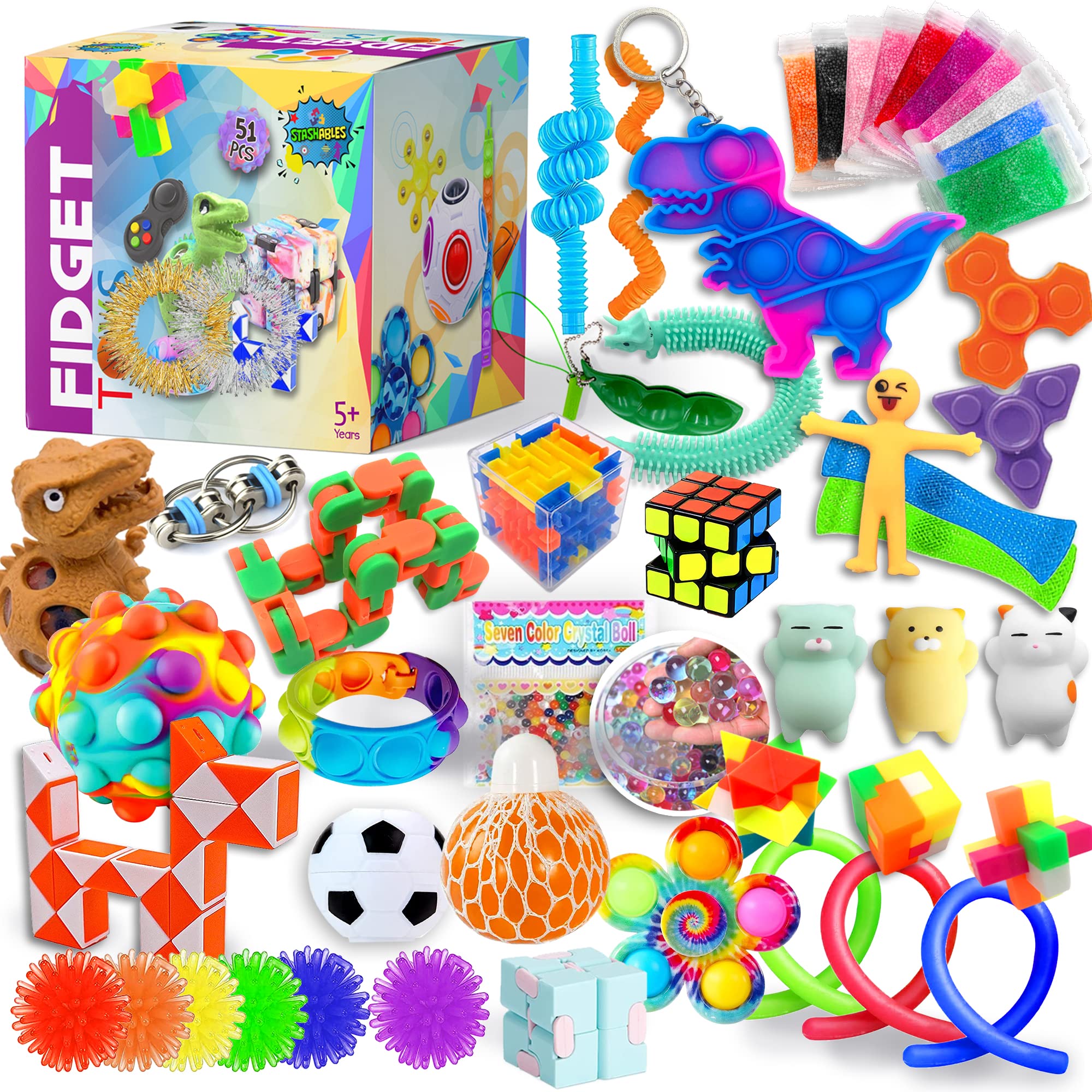 (51 Pcs) Fidget Toys Pack, Popits Fidgets Set for Classroom Rewards, Sensory Toys Autism Autistic ADHD Children, Bulk Fidget Set with Pop it Fidget Spinners Figet Cubes Fidget Rings and More