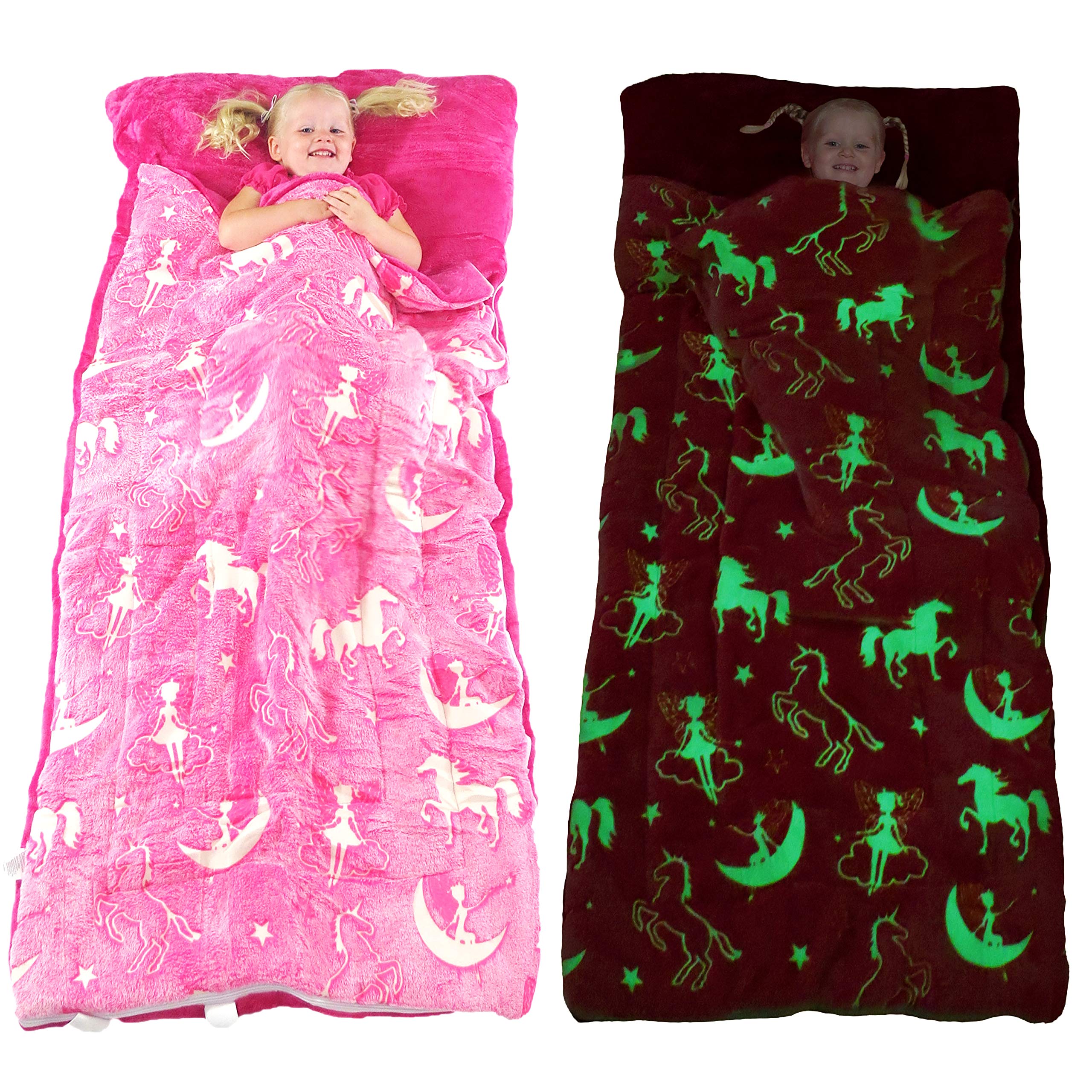 Kids Sleeping Bag Glow in The Dark Slumber Bag for Girls and Boys - Large, Soft, Durable, Warm, Plush Sleeping Bags - Dinosaur & Unicorn Gift for Sleep Overs