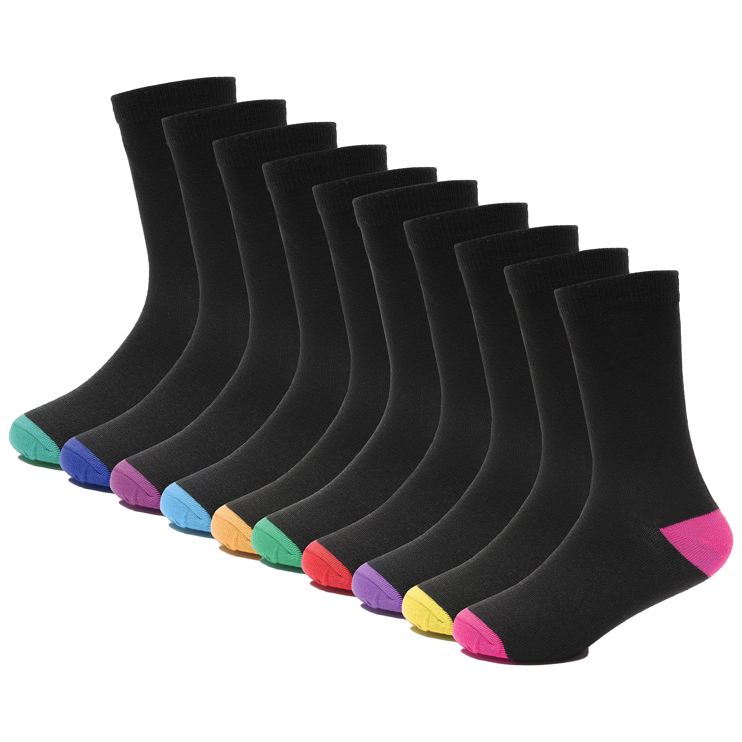 Sockstack10 Pairs Of Kids Black Multi Socks, Boys Girls Heel & Toe Socks