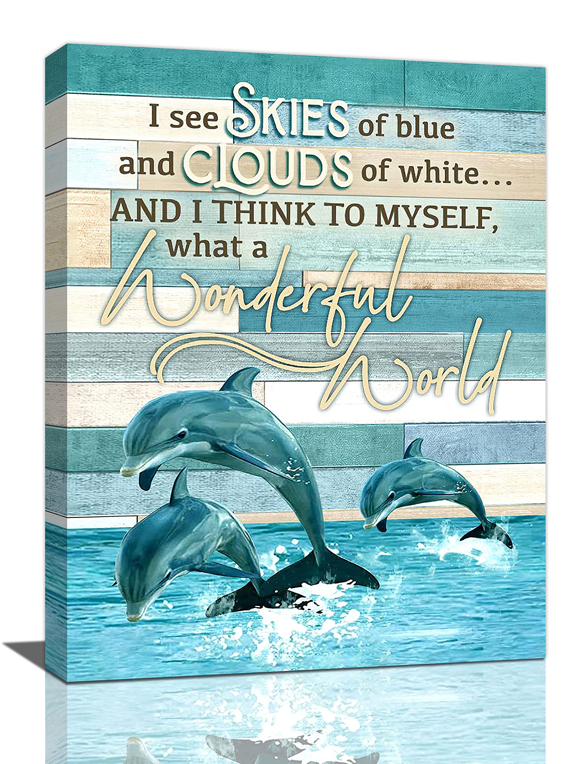 Dolphin Decor Wall Art Nautical Bathroom Decor Ocean Themed Dolphin Pictures Wall Decor Inspirational Quotes Canvas Print Artwork Home Decoration For Bathroom Living Room Bedroom Office Framed 12"x16"