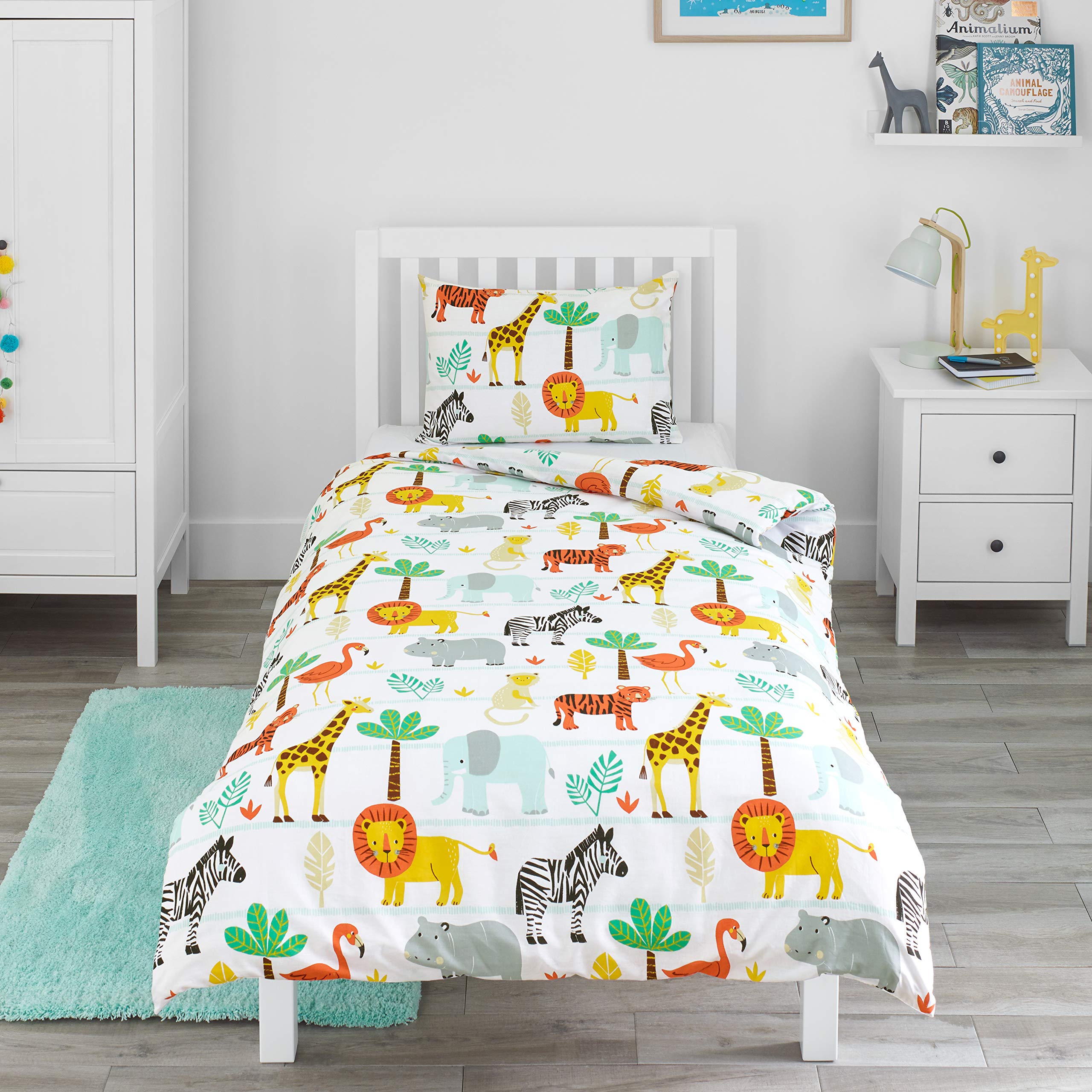 Bloomsbury Mill - Cot Bed Duvet Cover Set - Toddler Bedding Set For Boys and Girls - Safari Adventure - Jungle Animals Kids Bedding - Cot Duvet Cover & Pillow Case Set - 120x150cm