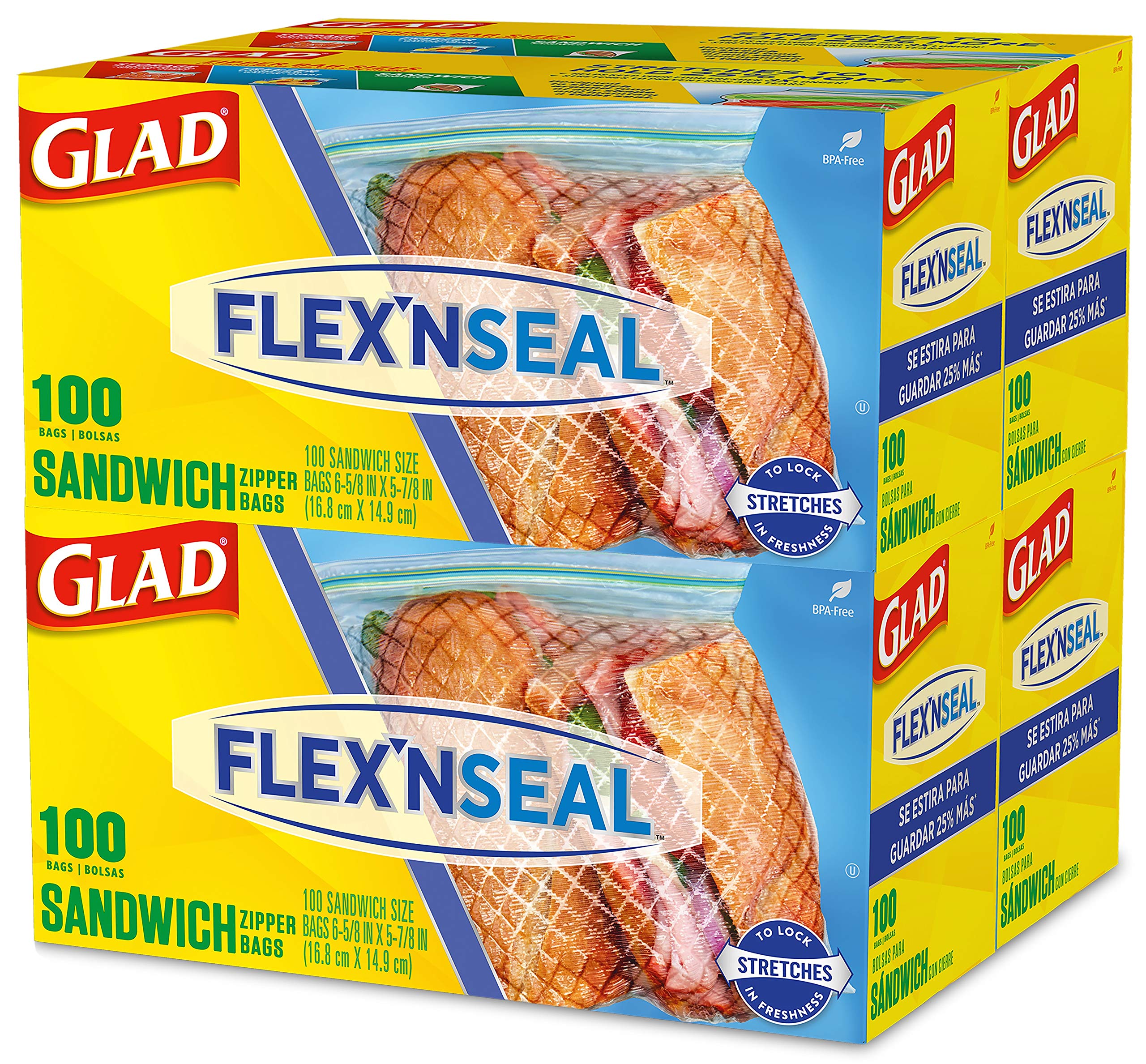 GladFLEXN SEAL Food Storage Plastic Bags - Sandwich - 100 Count (Pack of 4)