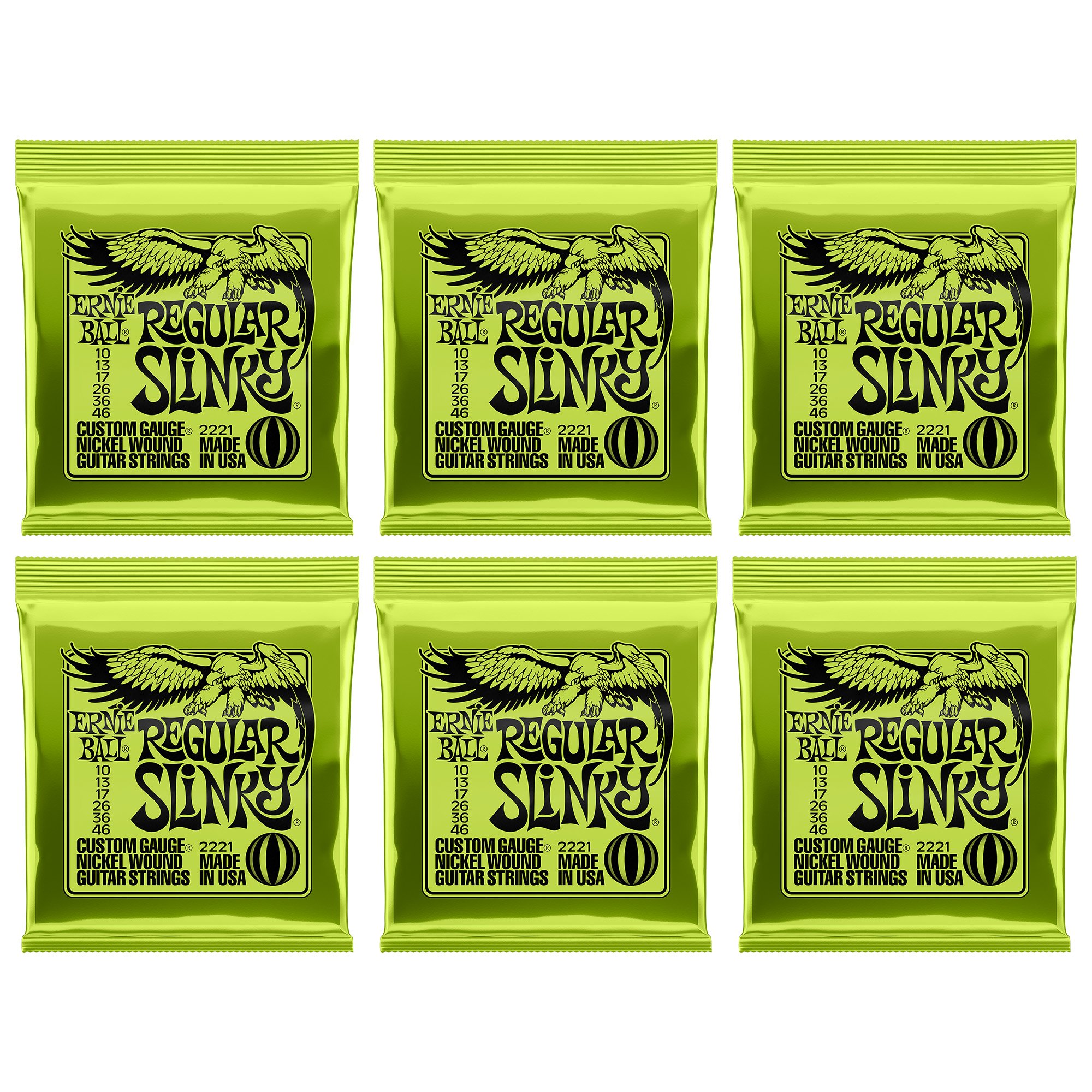 Ernie Ball Regular Slinky Nickel Wound Sets, .010 - .046, (6 Pack)