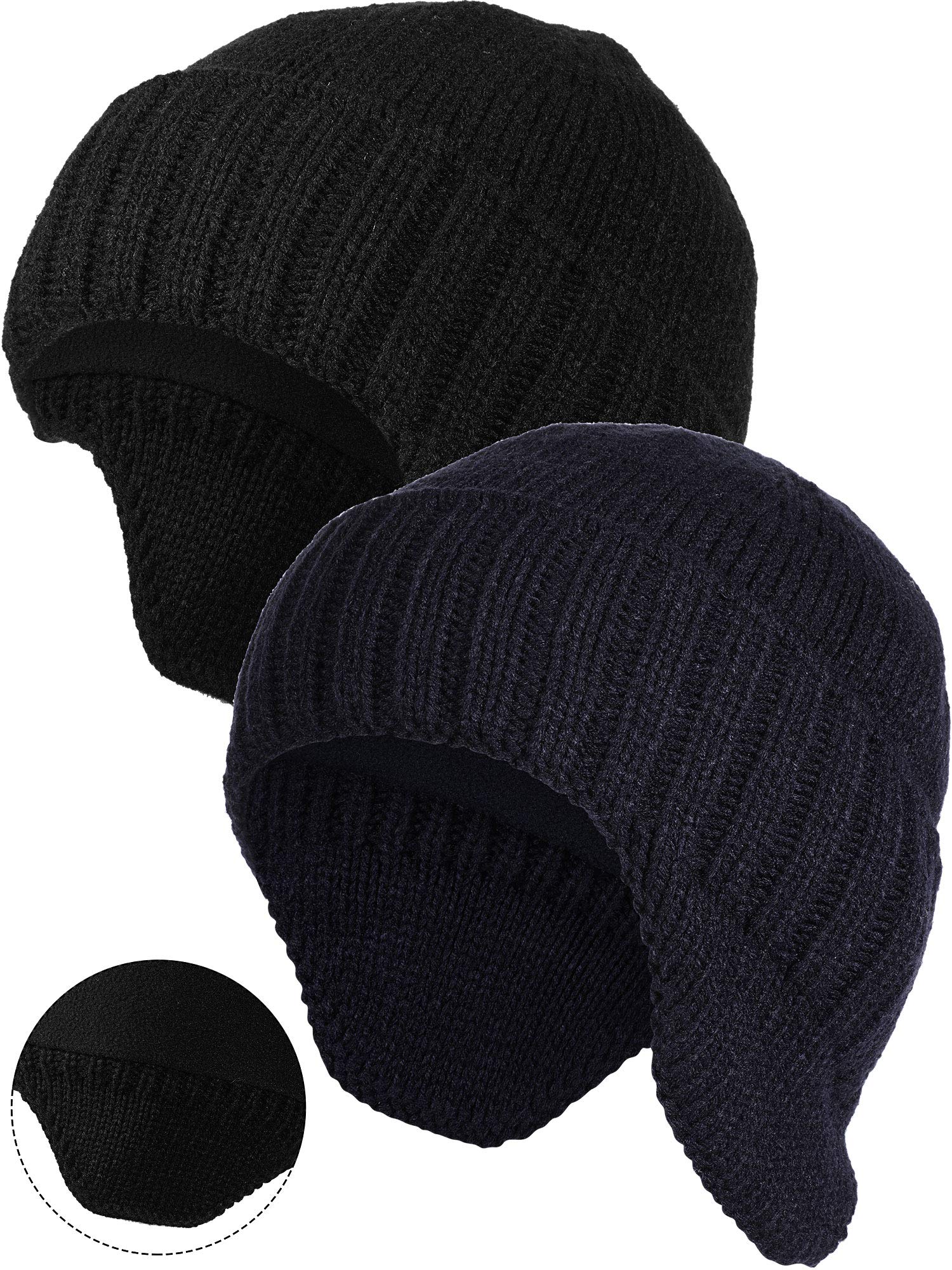 Syhood2 Pieces Winter Men's Knit Earflap Hat Beanie Hat Stocking Caps Warm Ear Flap Hat with Fleece Lined Knit Brimmed Ski Cap