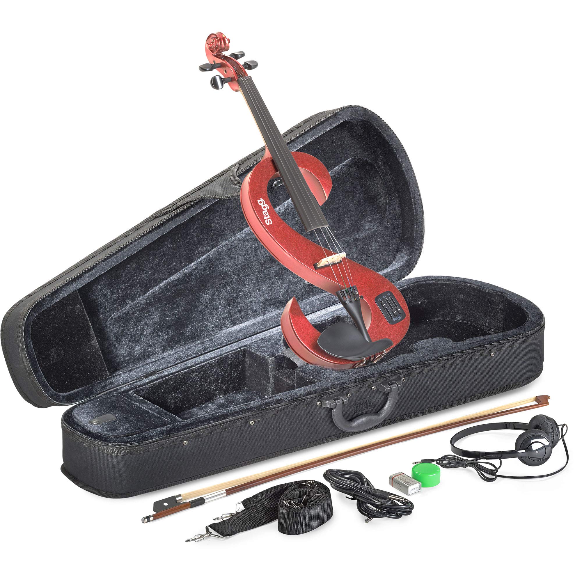 Stagg EVN 4/4 MRD Silent Violin Set with Case - Metallic Red 5.00 x 12.00 x 32.00 inches