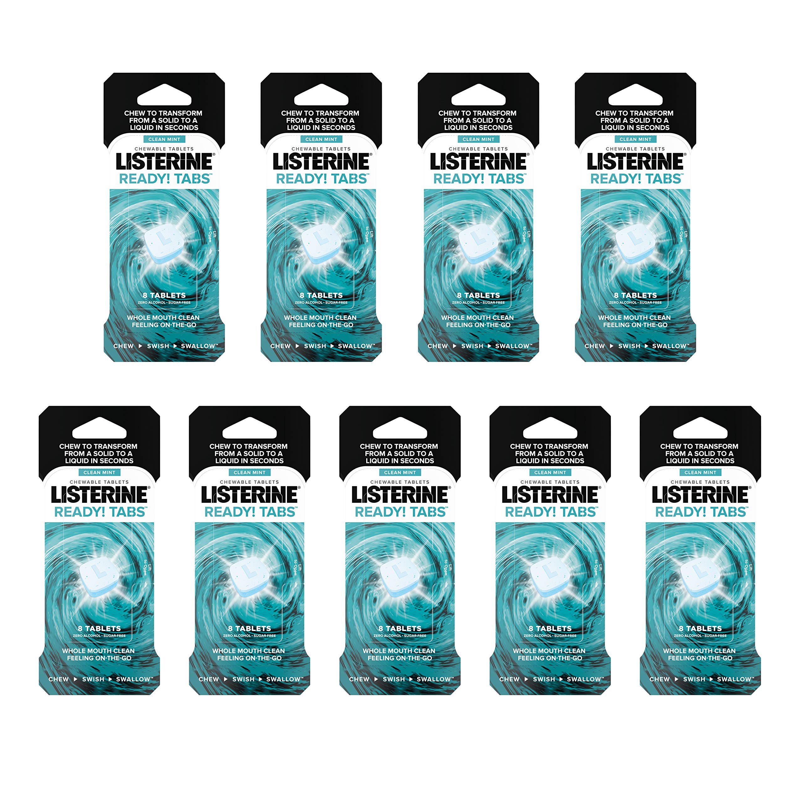 ListerineReady! Tabs Chewable Tablets with Clean Mint Flavor, Revolutionary 4-Hour Fresh Breath Tablets to Help Fight Bad Breath On-The-Go, Sugar-Free & Alcohol-Free, 72 CT