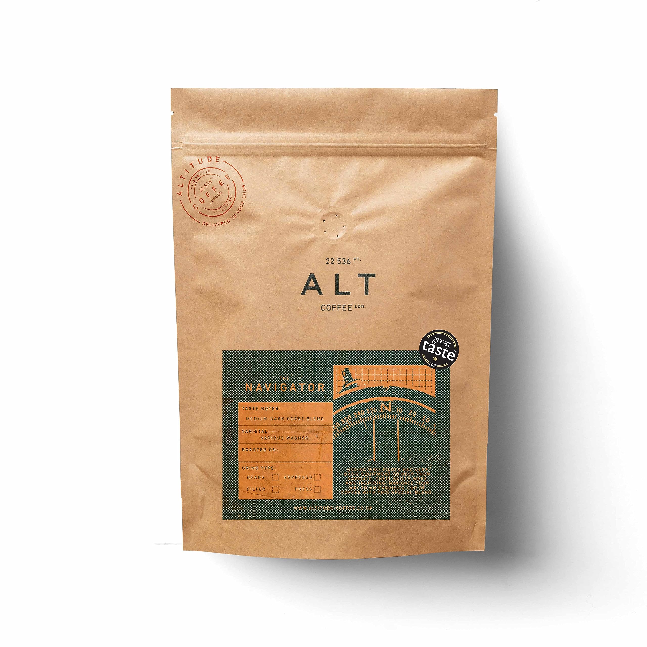 Altitude Coffee London - The Navigator Specialty Coffee Blend, Dark Chocolate/Cherry, Medium/Dark Roast, Whole Beans (1kg)