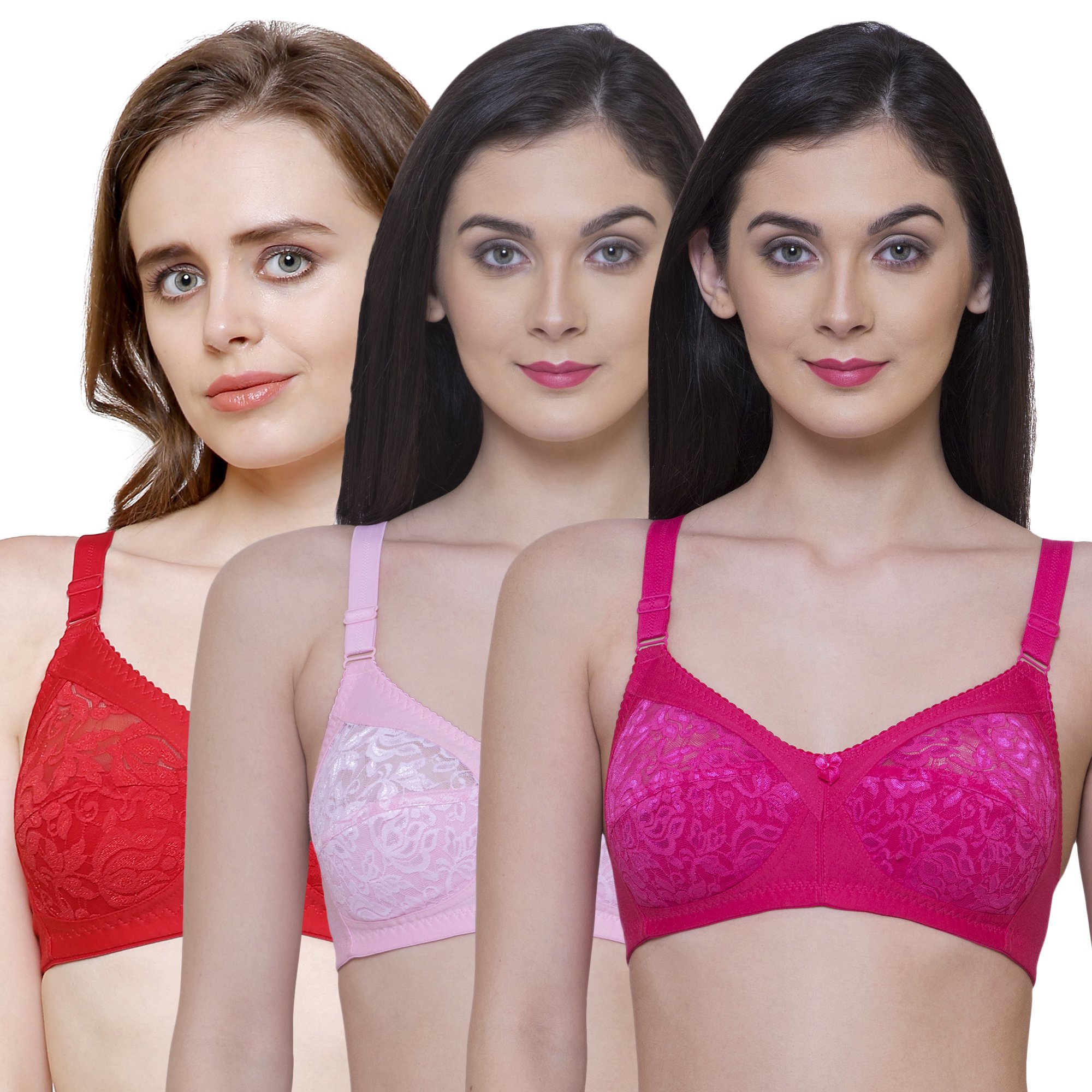 INKURV Full Coverage Bra for Women Non Padded, Non Wired, Everyday Bra for Heavy Breast Support- Combo of 3