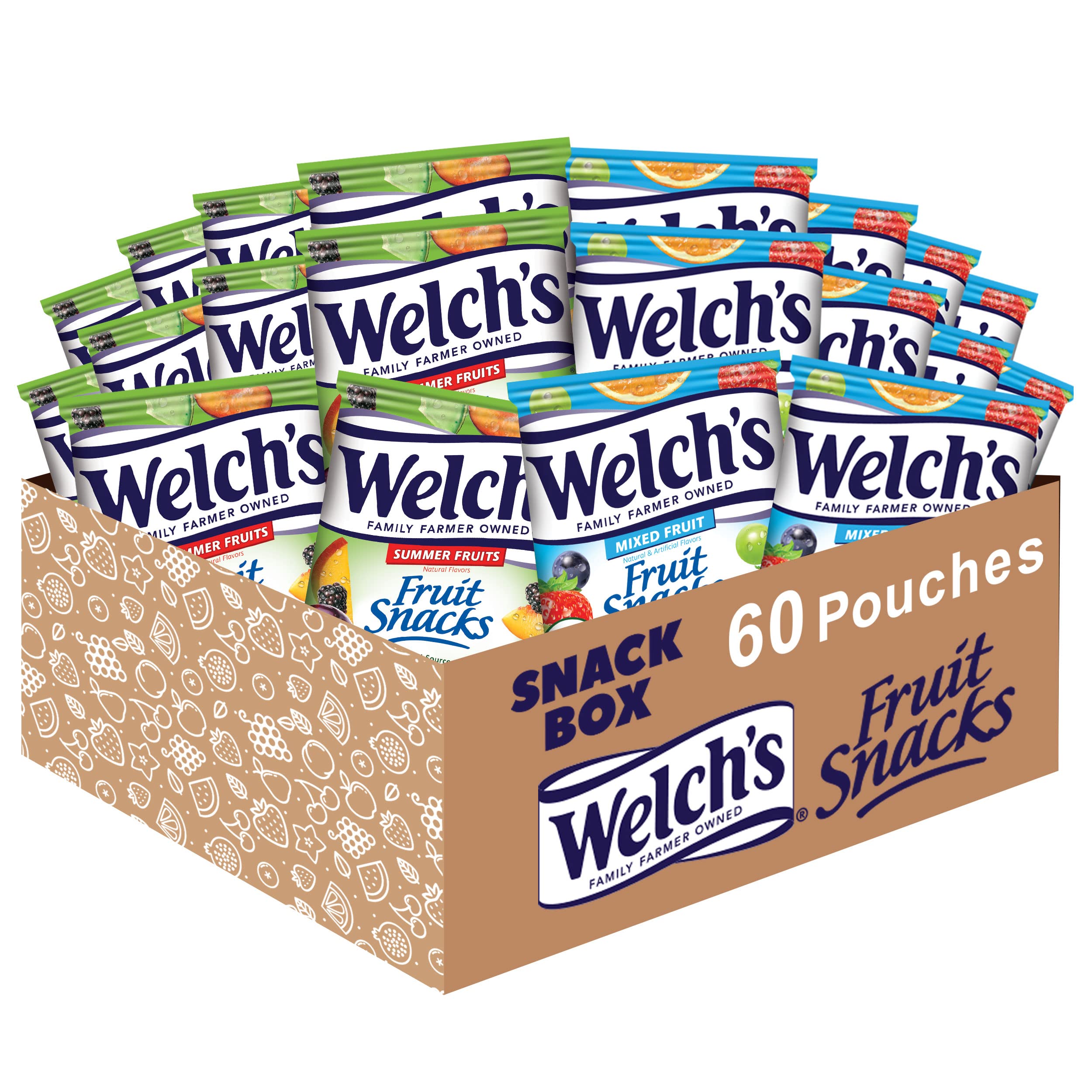 Welch'sFruit Snacks, Mixed Fruit & Summer Fruits Variety Pack, Perfect Stocking Stuffer, Bulk Pack, Gluten Free, Individual Single Serve Bags, 0.8 oz (Pack of 60)