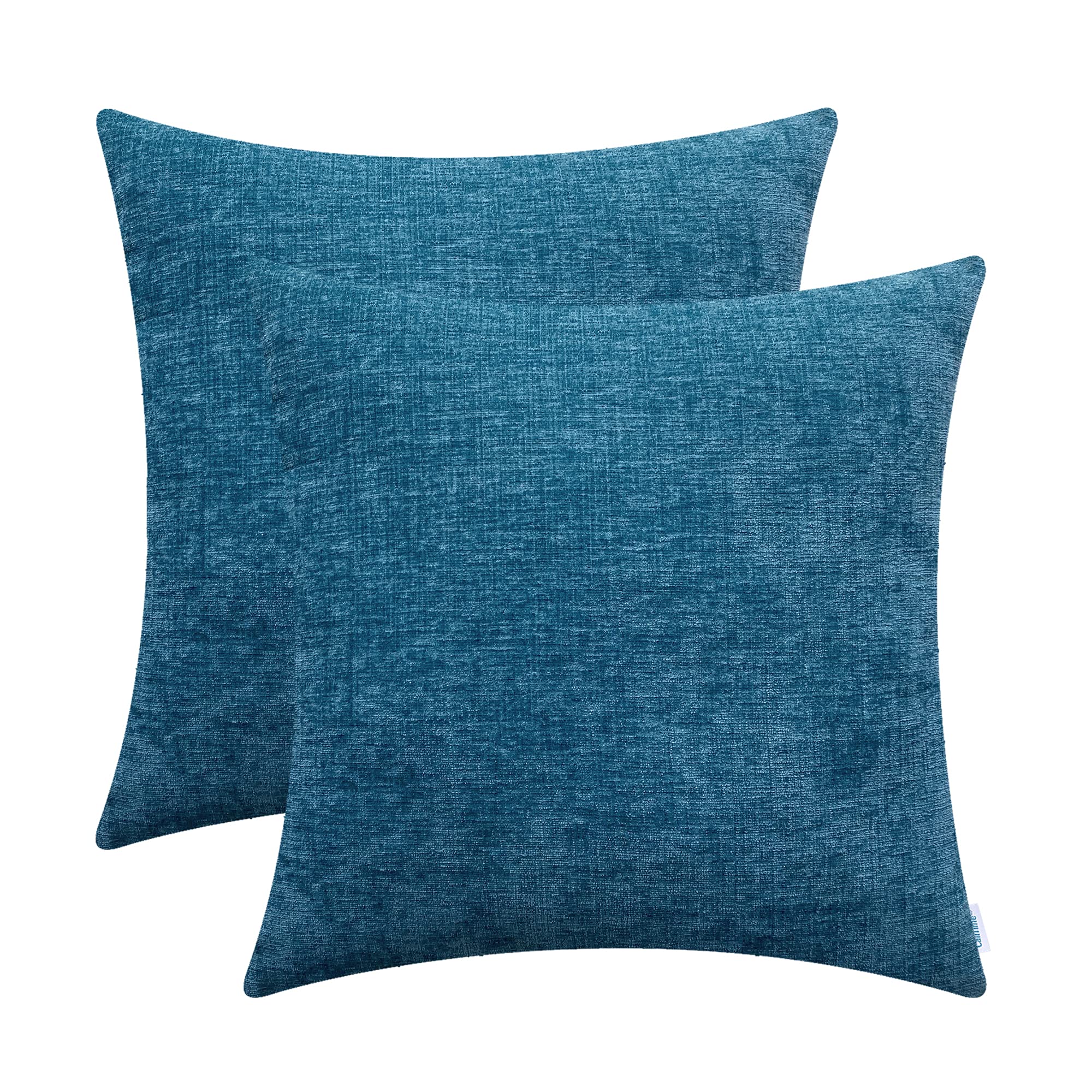 CaliTime Cozy Throw Pillow Covers Cases for Couch Sofa Home Decoration Solid Dyed Soft Chenille Ocean Blue, 26 X 26 Inches - Pack of 2