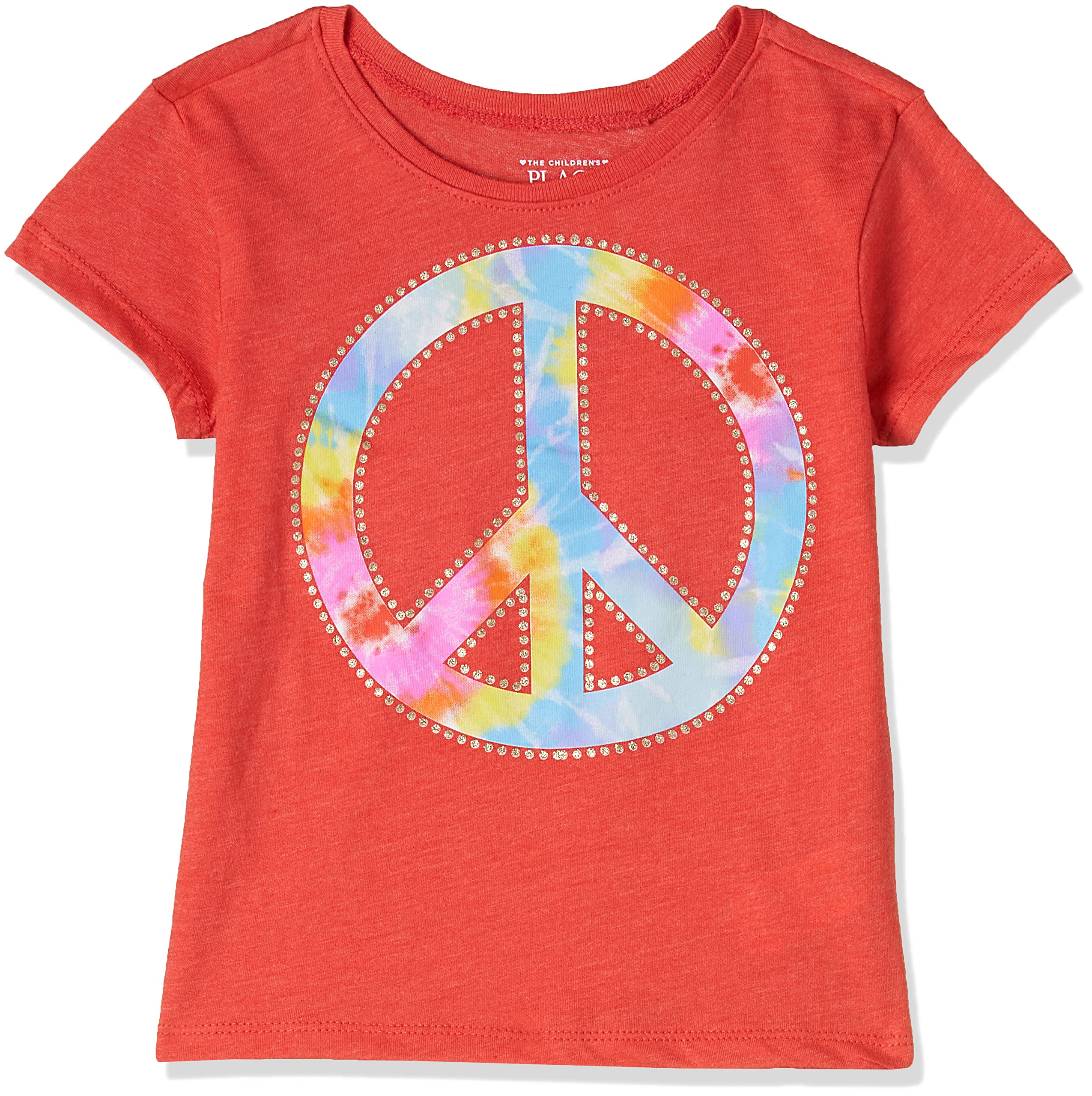 The Children's Place Short Sleeves Peace Sign Graphic Tee for Big Girls, X-Large, S/D Sweet Berry