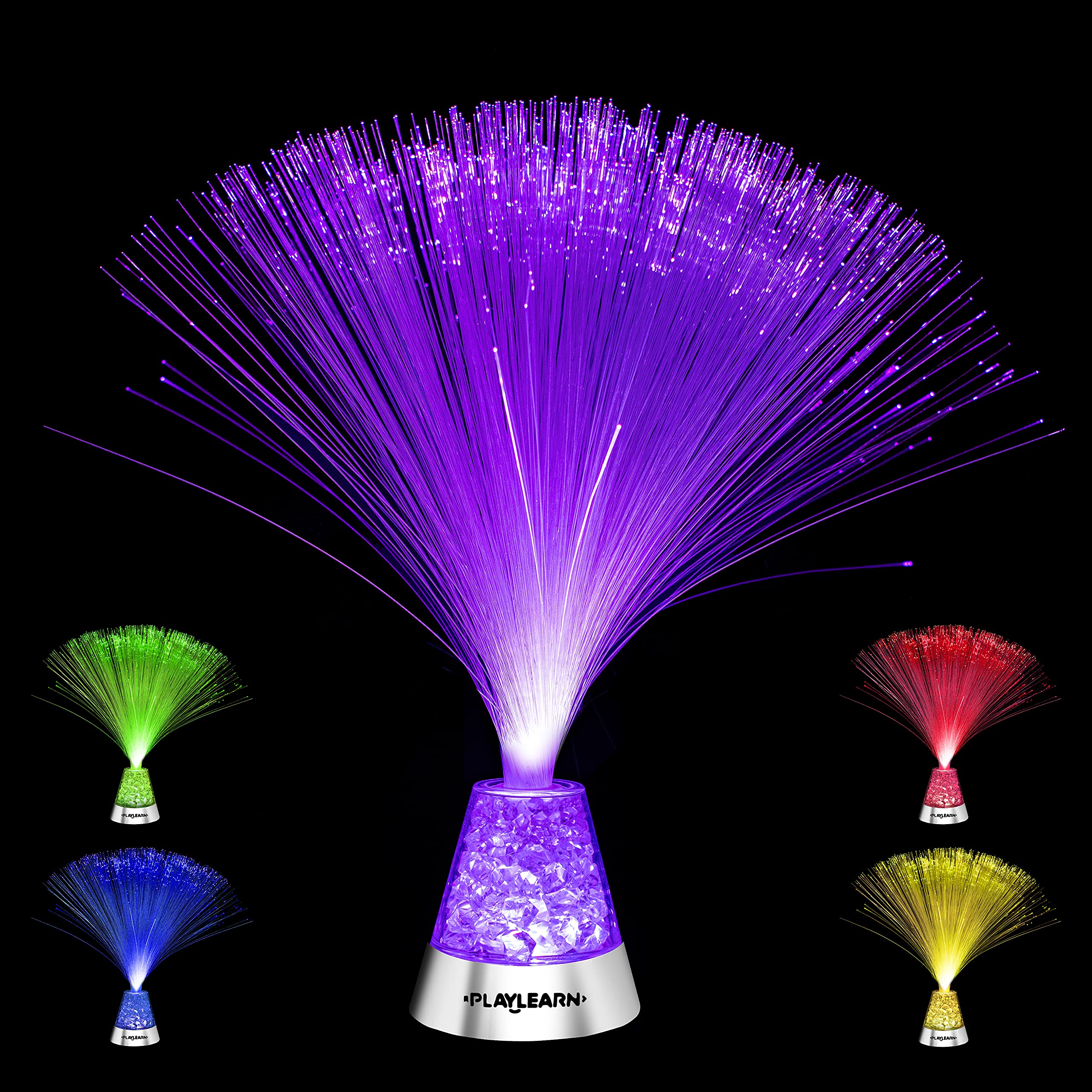 Playlearn USA PlayLearn Fiber Optic 4 Colors Changing Crystal Base, Mood Novelty Lamp (13 Inch)