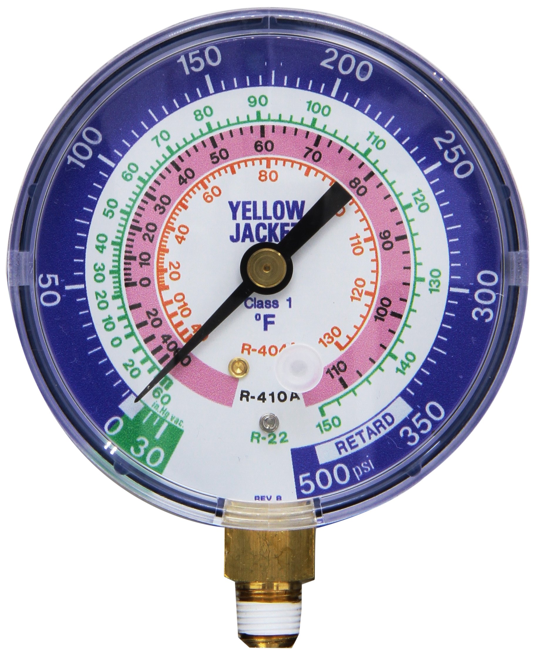 Ritchie Yellow Jacket Yellow Jacket 49138 3-1/8 Blue Compound, 30, 0-350 psi, R-22/404A/410A Gauge degrees F