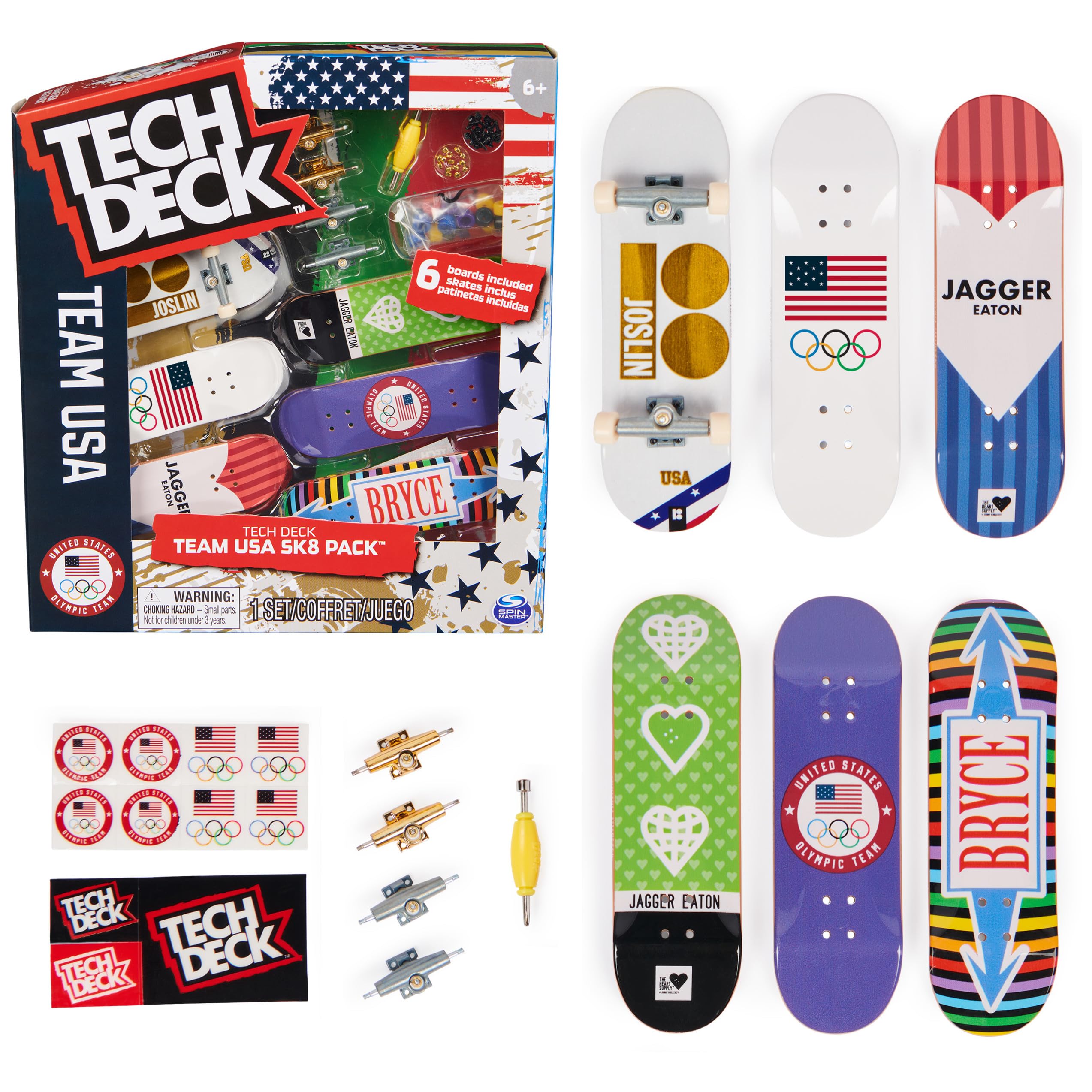 TECH DECKTeam USA Sk8 6-Pack, Collectible and Customizable Mini Skateboards, Kids Toys for Ages 6 and up, Amazon Exclusive