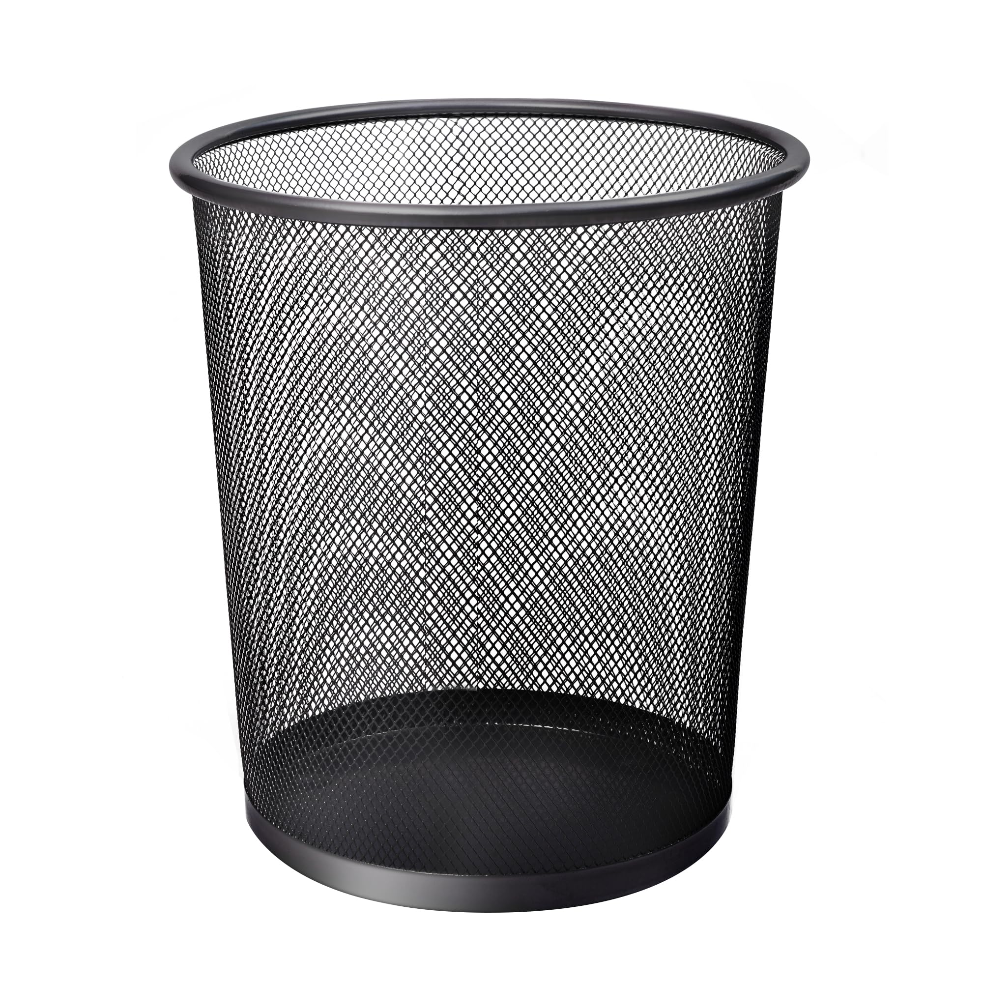 KEPLIN Round Trash Can - Black Non-slip Mesh Bin, Stylish & Sturdy Metal Waste Paper Bin for Home, Bedroom, Office, Bathroom, Living Room & Kitchen - Indoor Garbage Bin with Sleek Design