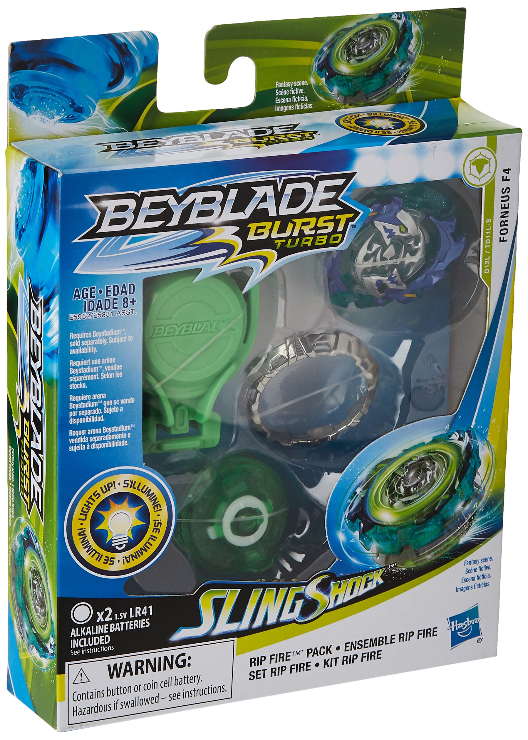 Beyblade Burst Slingshock Rip Fire Starter Pack Forneus F4: Light-Up Top with Right/Left-Spin Launcher, Age 8+