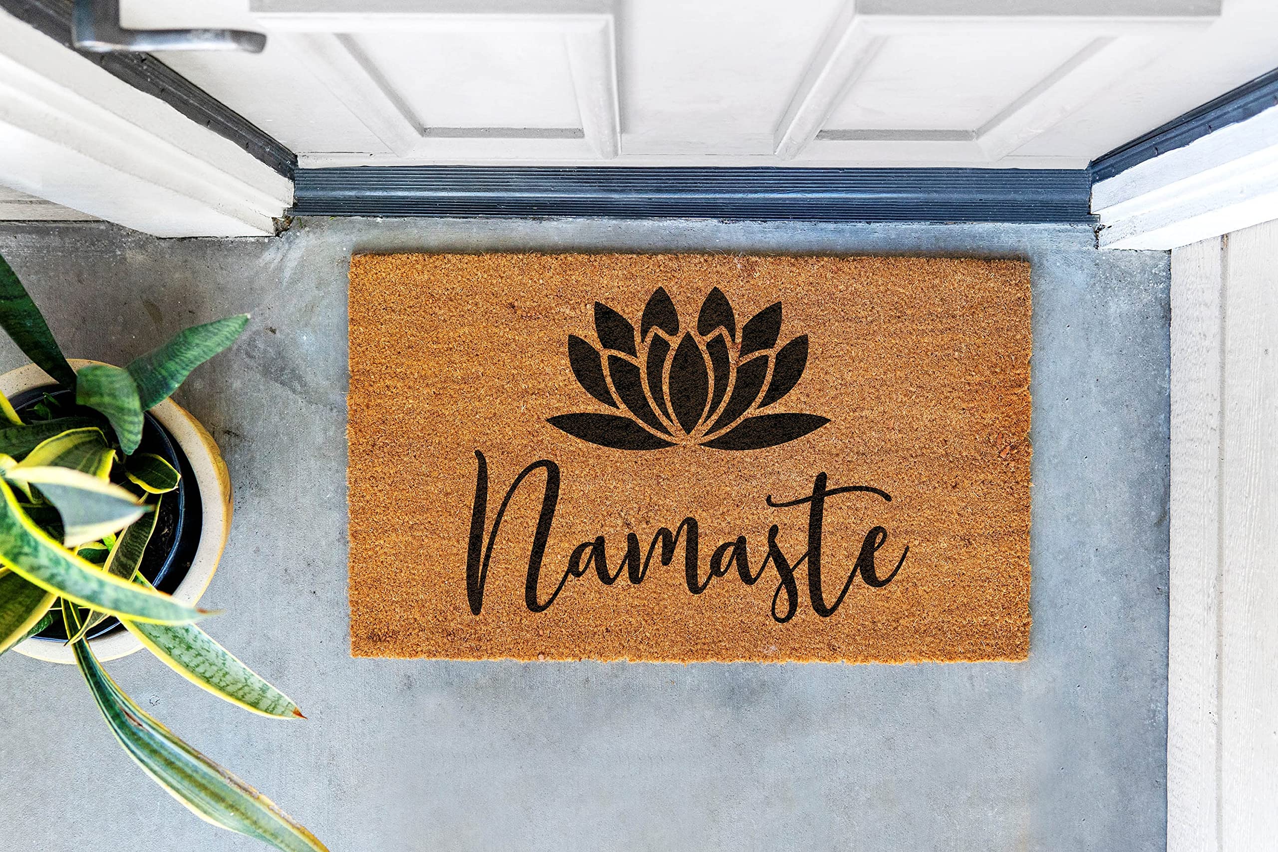 Namaste Doormat | Namaste Brown Doormat | with or Without Border Decoration Floor Front Door Mat, 30 x 17 Inch