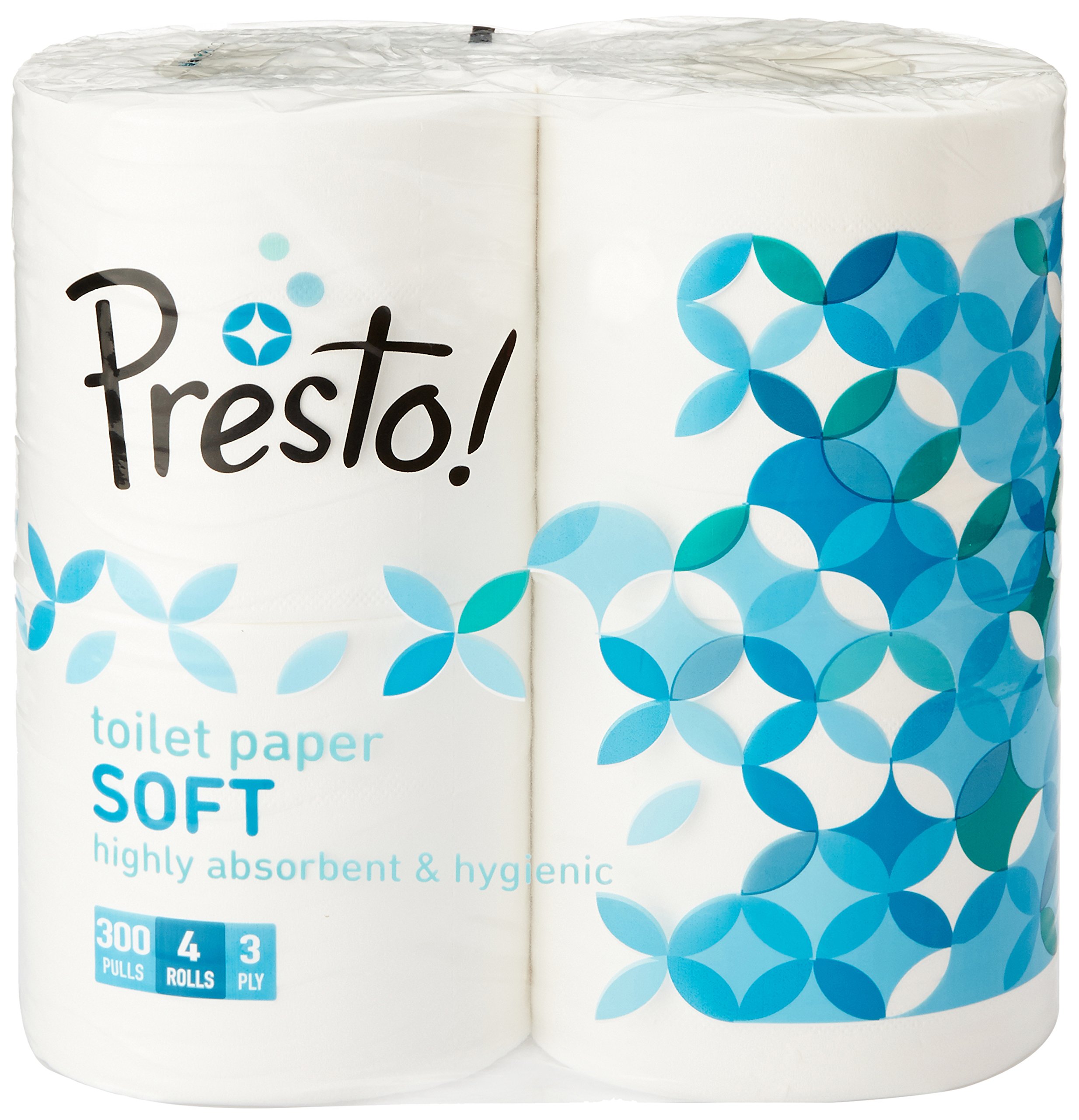 Amazon Brand - Presto! 3 Ply Toilet Paper Roll 1200 pulls | 300 pulls X 4 Rolls | soft and highly absorbent | 100% Natural Virgin Cellulose Fiber