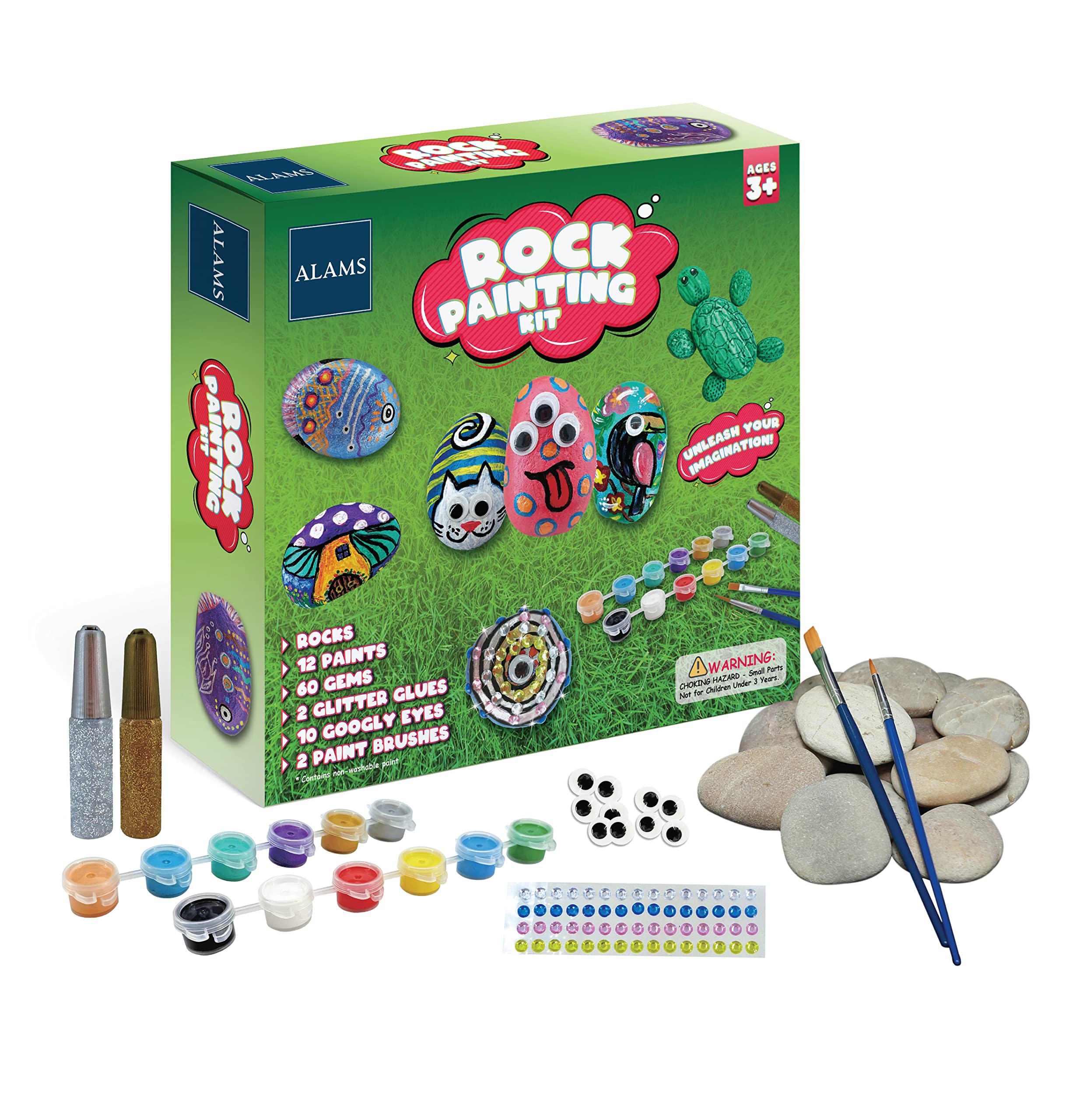 ALAMS Rock Painting Kit for Kids, Arts and Crafts for Girls & Boys Ages 6-12, Craft Kits Art Set, Supplies for Painting Rocks, Best Tween Paint Gift, Ideas for Kids Activities Age 4 5 6 7 8 9 10.