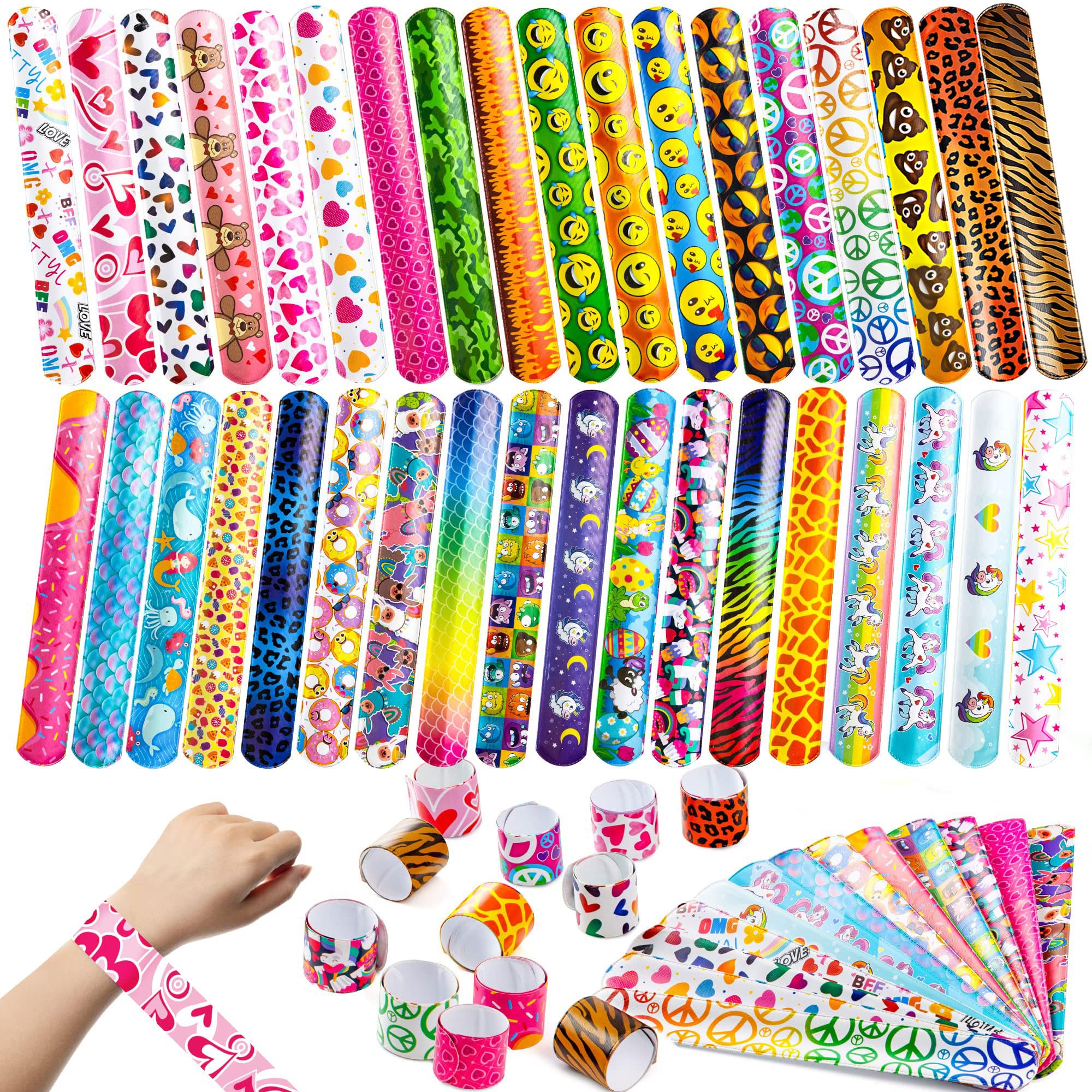 JOYIN Slap Bands, 144pcs Slap Bracelets Wristbands with Animals, Heart Print Design, Kids Party Bags Fillers Slap Wrist Bands for kids Party Favors, Classroom Prizes Exchanging Gifts