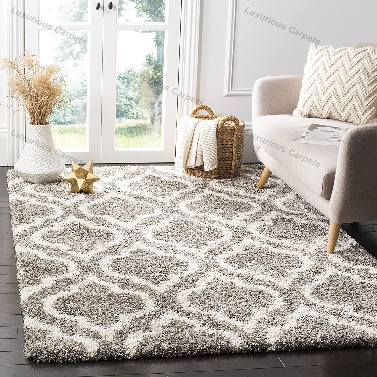 Luxurious CarpetsLuxurious Carpets Hudson Shag Collection Handmade Microfiber Cozy Soft & Plush Modern Shaggy Carpet for Living Room Bedroom and Hall with 2" Inch Thickness 4 x 4 feet Color