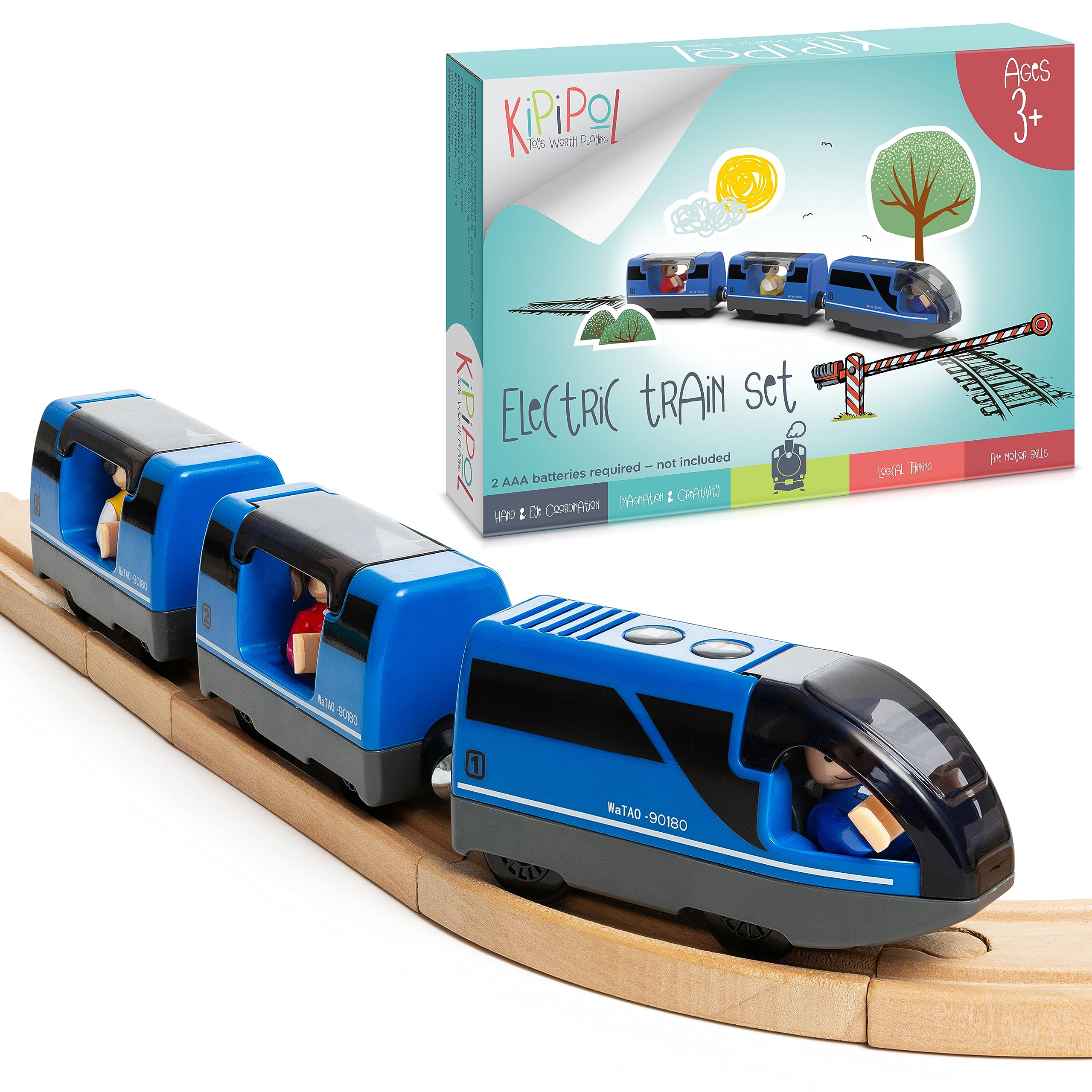 Battery Operated Action Locomotive Toy Train Set for Wooden Train Tracks, (Magnetic)-Compatible with Thomas The Train Toys, Brio Train Set for Toddlers 3-5 and up, Stocking Stuffers for Kids