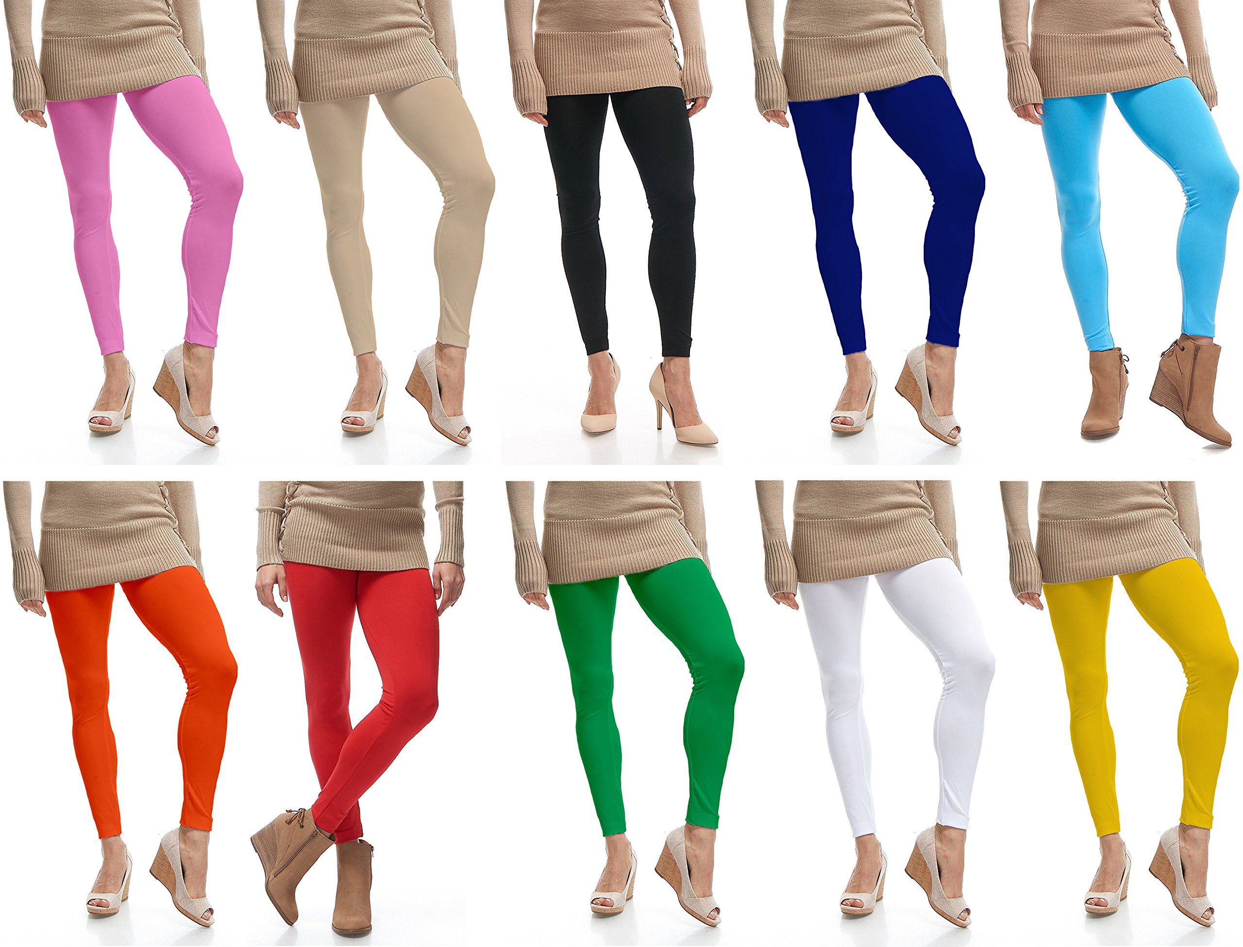 Lili Women's Athletic Fit Cotton Leggings (B P_T_B_R B_S B_O_R_L G_W_D Y_160_Ank_Baby Pink, Tan, Black, Purple, Sky Blue, Orange, Red, Light Green, White, Yellow_Free Size)