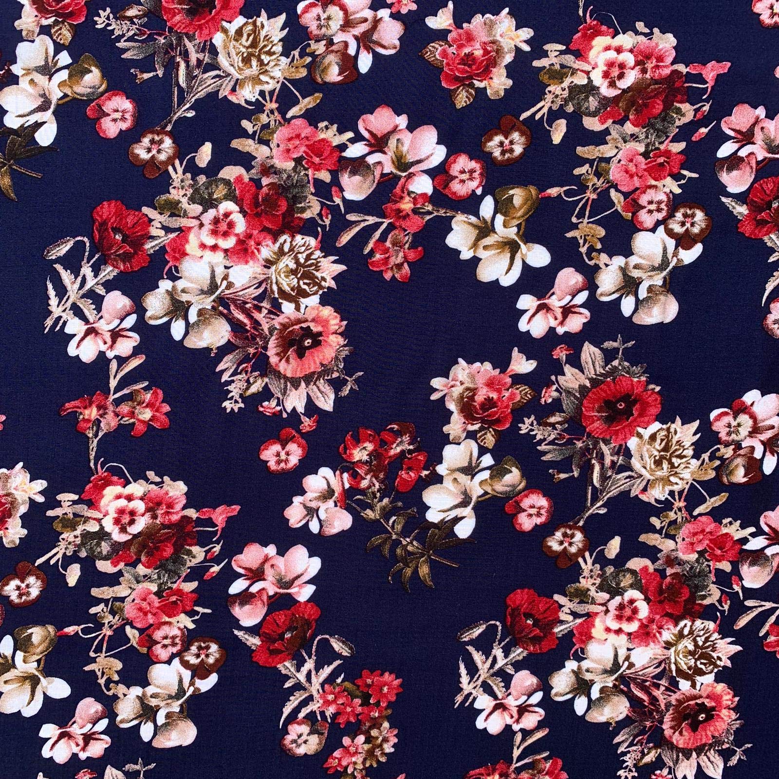 Discover Lifestyle & Fashion Fabrics Zahra Floral Flower Design Digital Print Viscose Challis Soft Draping Dress Fabric Material | Red, 55'' - 140 cm Wide | Sold Per Metre