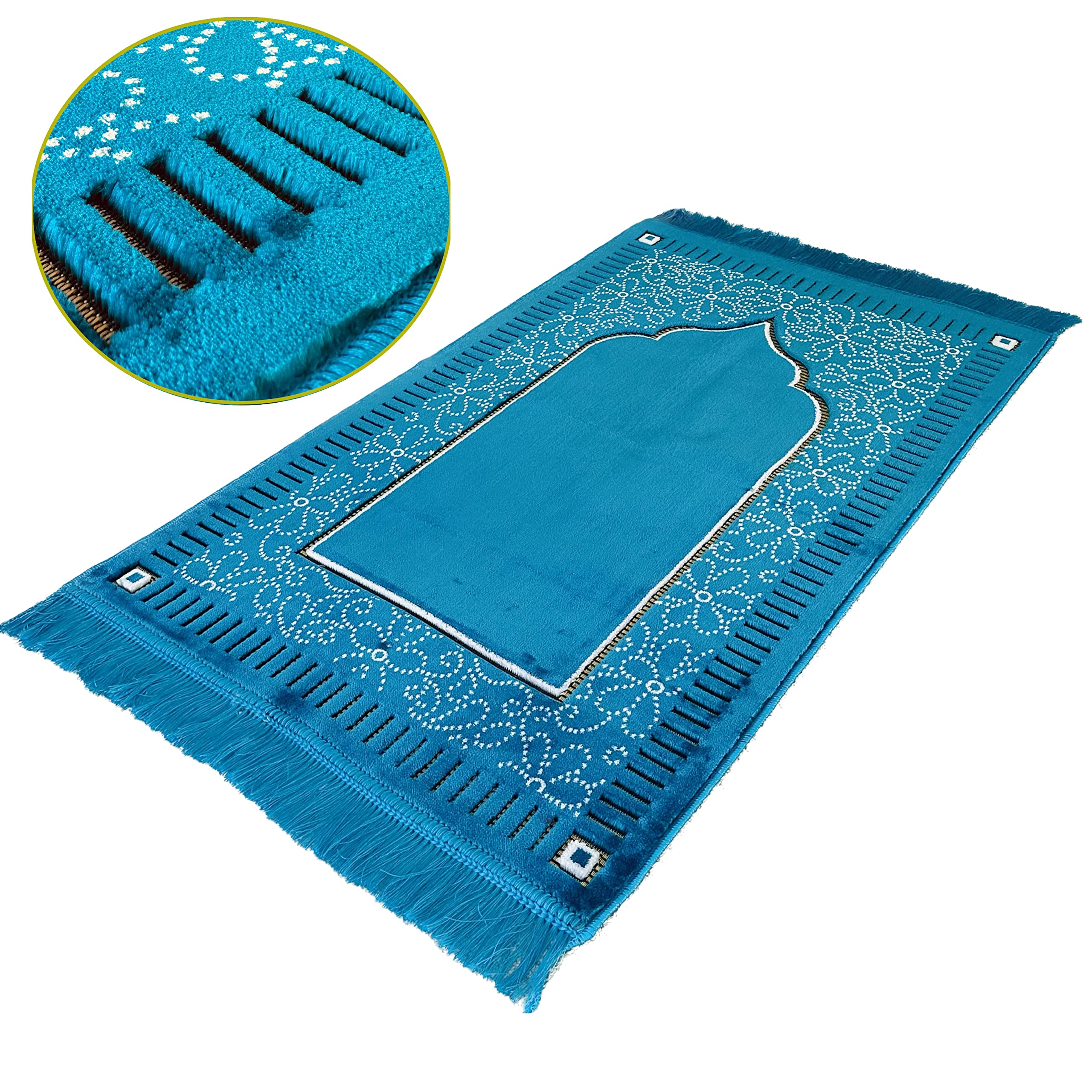 Sconosciuto Mihrab Style Velvet Prayer Rug (750g) | Muslim Prayer Mat | Size: 110 x 65 cm | Turquoise