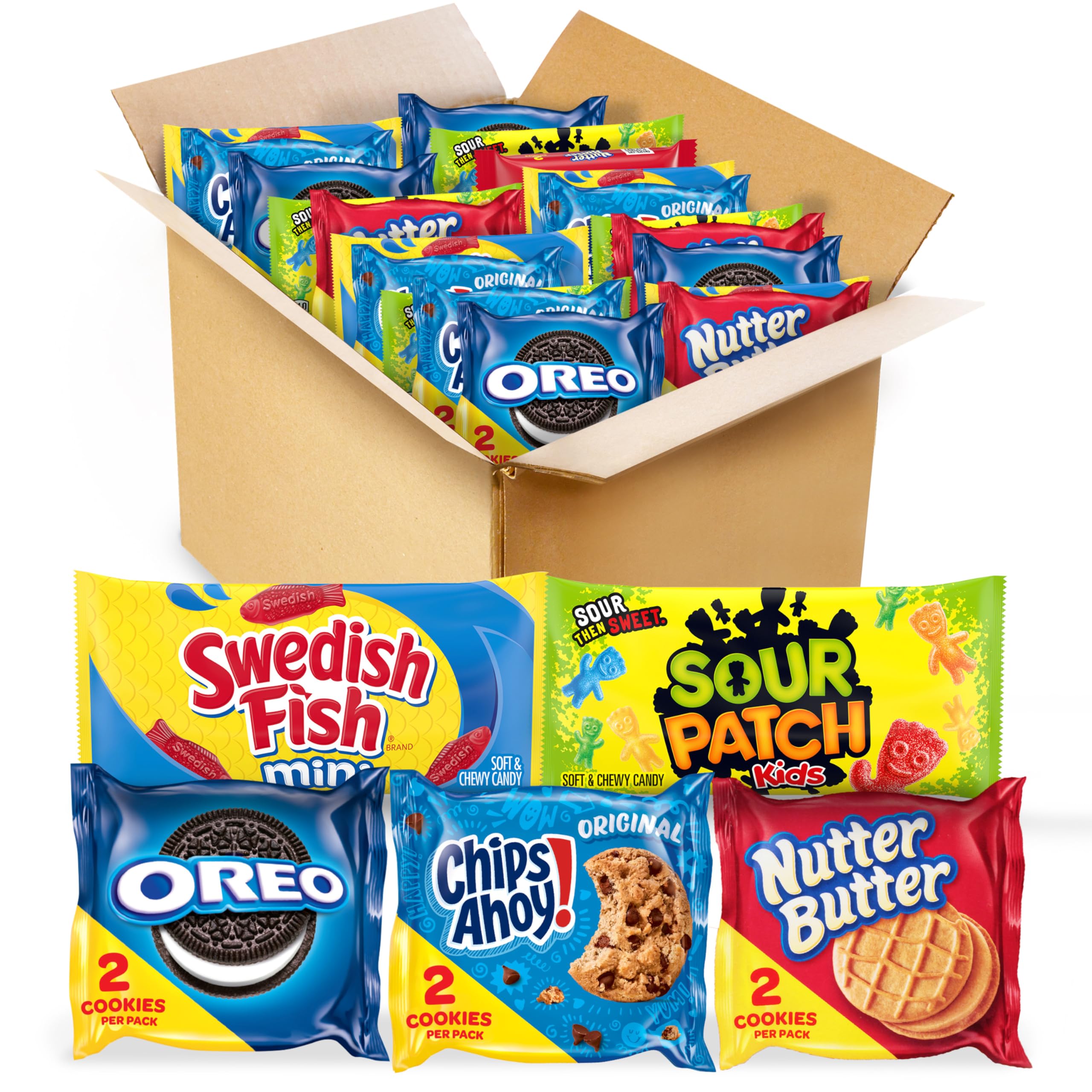 OREO, CHIPS AHOY!, Nutter Butter, SOUR PATCH KIDS & SWEDISH FISH Cookies & Candy Variety Pack, Christmas Cookies Stocking Stuffers, 40 Snack Packs