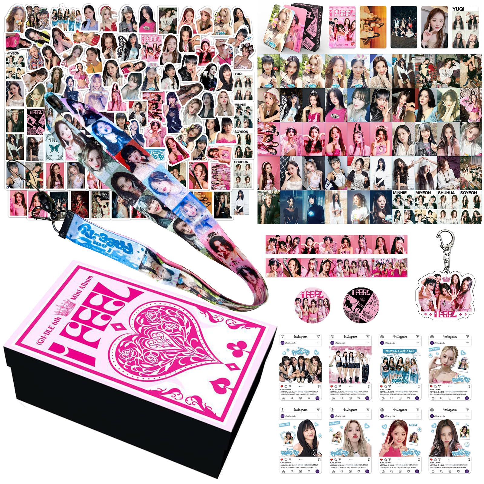 KPOPBP (G) I-DLE Gift Box Set Kpop Merch Photocards Album I Feel Lomo Cards, Lanyard, Keychain and Sticker for Fans Boys and Girls