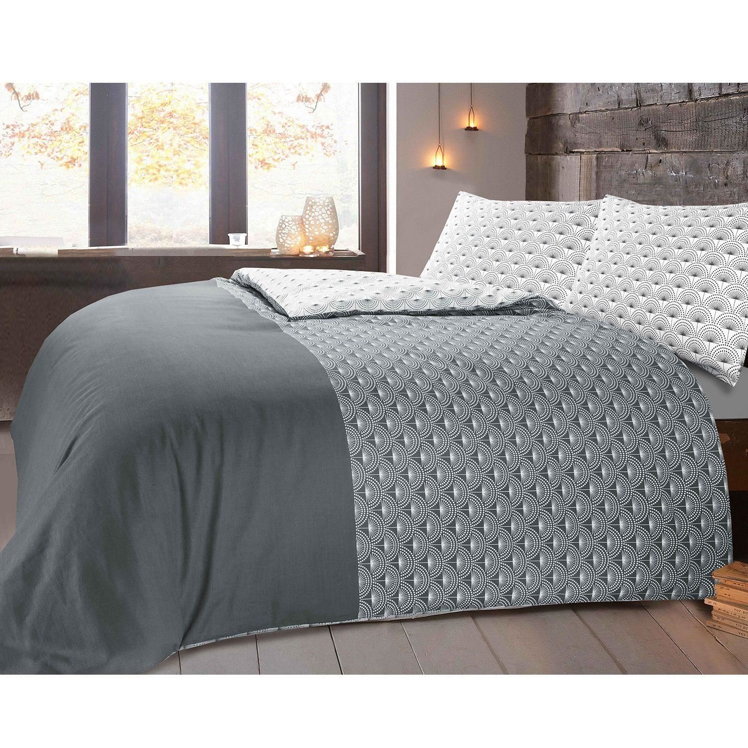 Nimsay Home Paloma Dandelion 100% Cotton Bedding Set - Duvet Cover with Two Pillowcases - Grey - Double