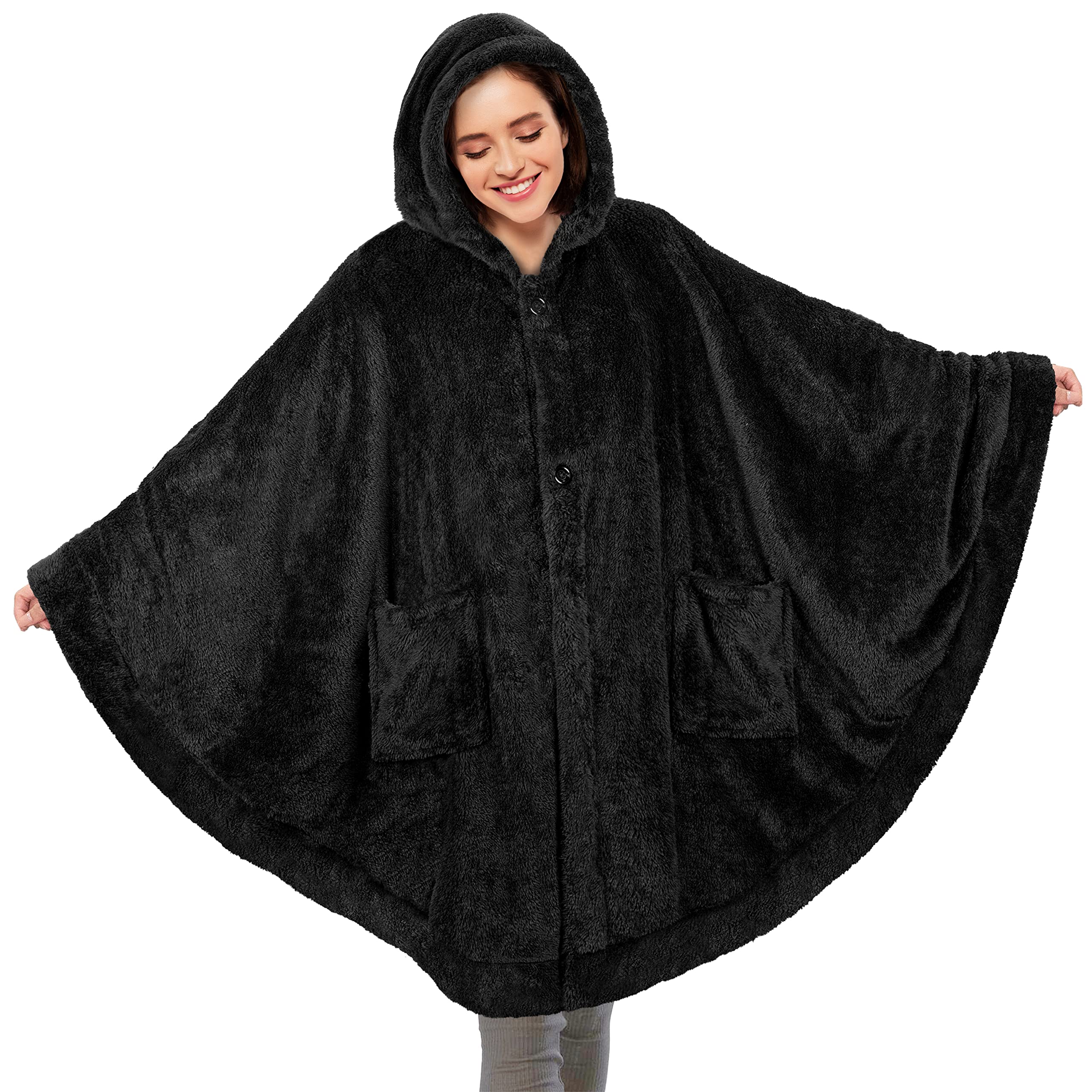 PAVILIAAngel Wrap Hooded Blanket Poncho, Wearable Blanket Throw Wrap Poncho for Women Adult, Cozy Fluffy Sherpa Shawl Cape