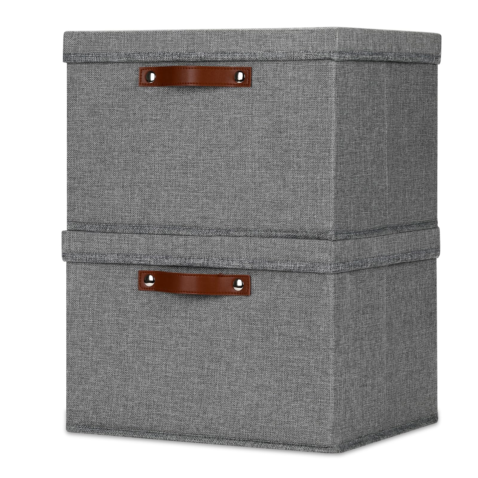 Temary Storage Bins with Lids 2-Pack Large Foldable Storage Baskets with Lid, Fabric Storage Bin for Organizing Home (Grey, 15x11x9.5inch)