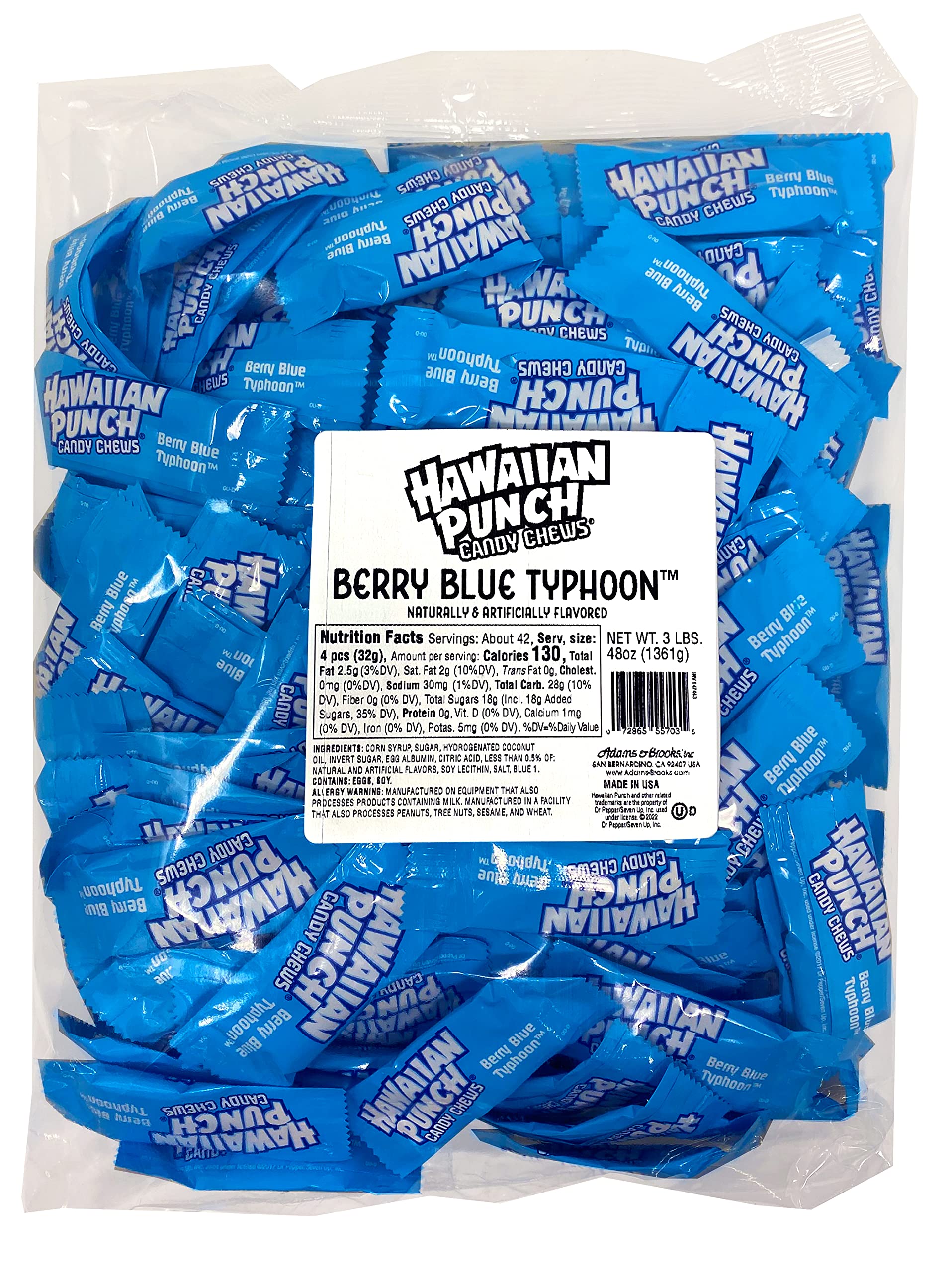 Adams & Brooks Hawaiian Punch Candy Chews – Fruity Chewy Candy Individually Wrapped, Bulk Candy Chews (3 Pound) (Berry Blue Typhoon)