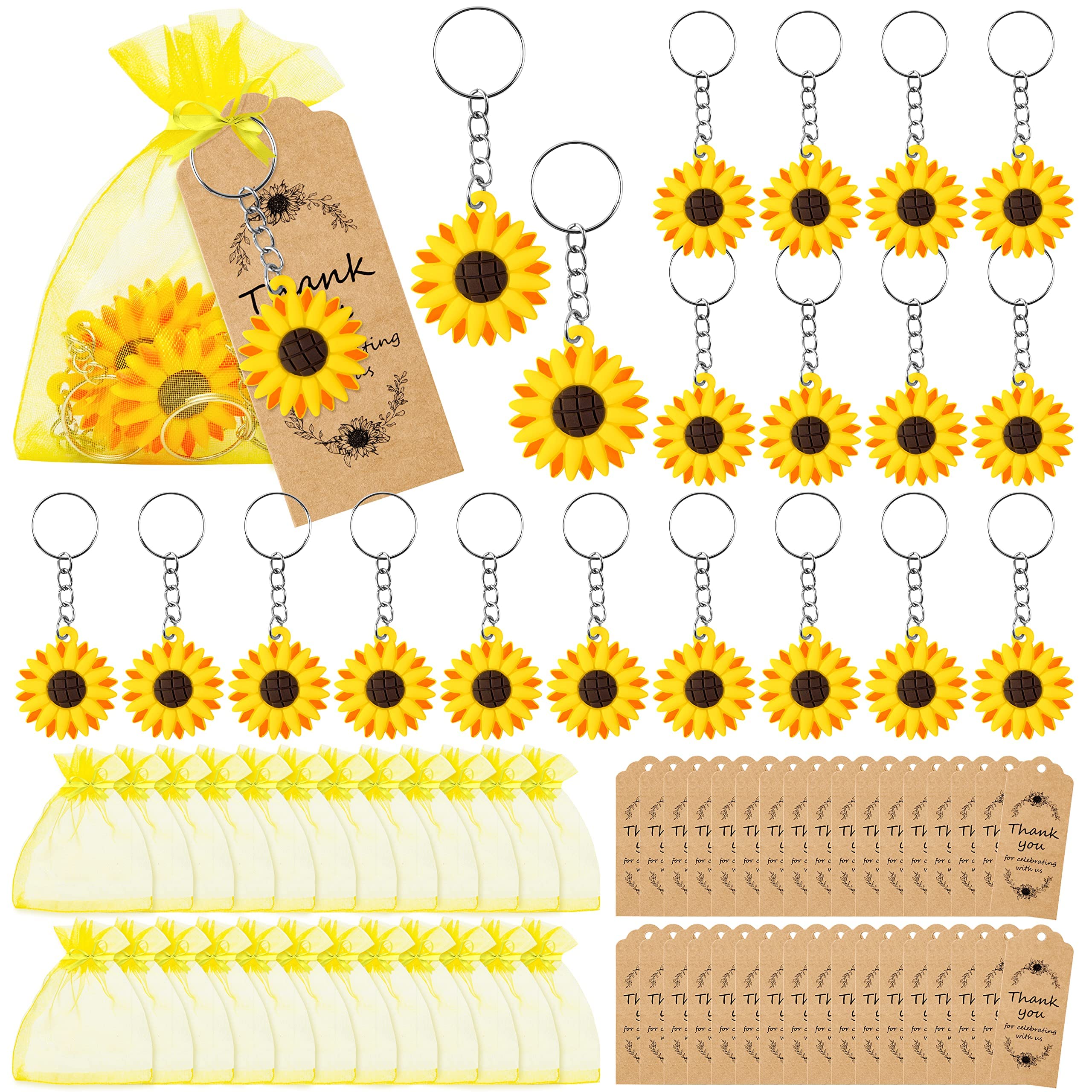 30 Sets Sunflower Party Favors, Include Keychains Organza Bags, Kraft Tags School Rewards Sunflower, Suitable for Party Supplies, Birthday Summer Theme Party, Bridal Wedding, Baby Shower Return Gifts