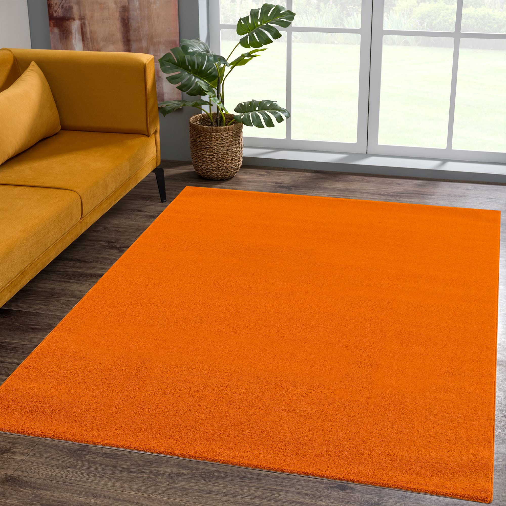 SANAT Short Pile Living Room Rug - Plain Modern Rugs for Bedroom, Study, Office, Hallway, Children's Room and Kitchen - Orange, 60 x 110 cm