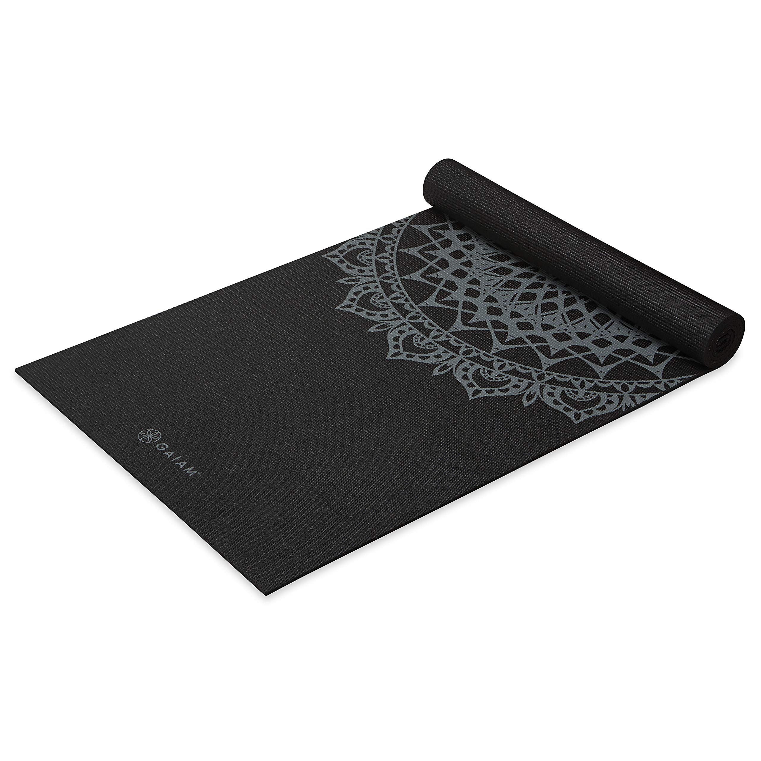 Gaiam Yoga Mat Premium Print Non Slip Exercise & Fitness Mat for All Types of Yoga, Pilates & Floor Workouts, Black Marrakesh, 5mm