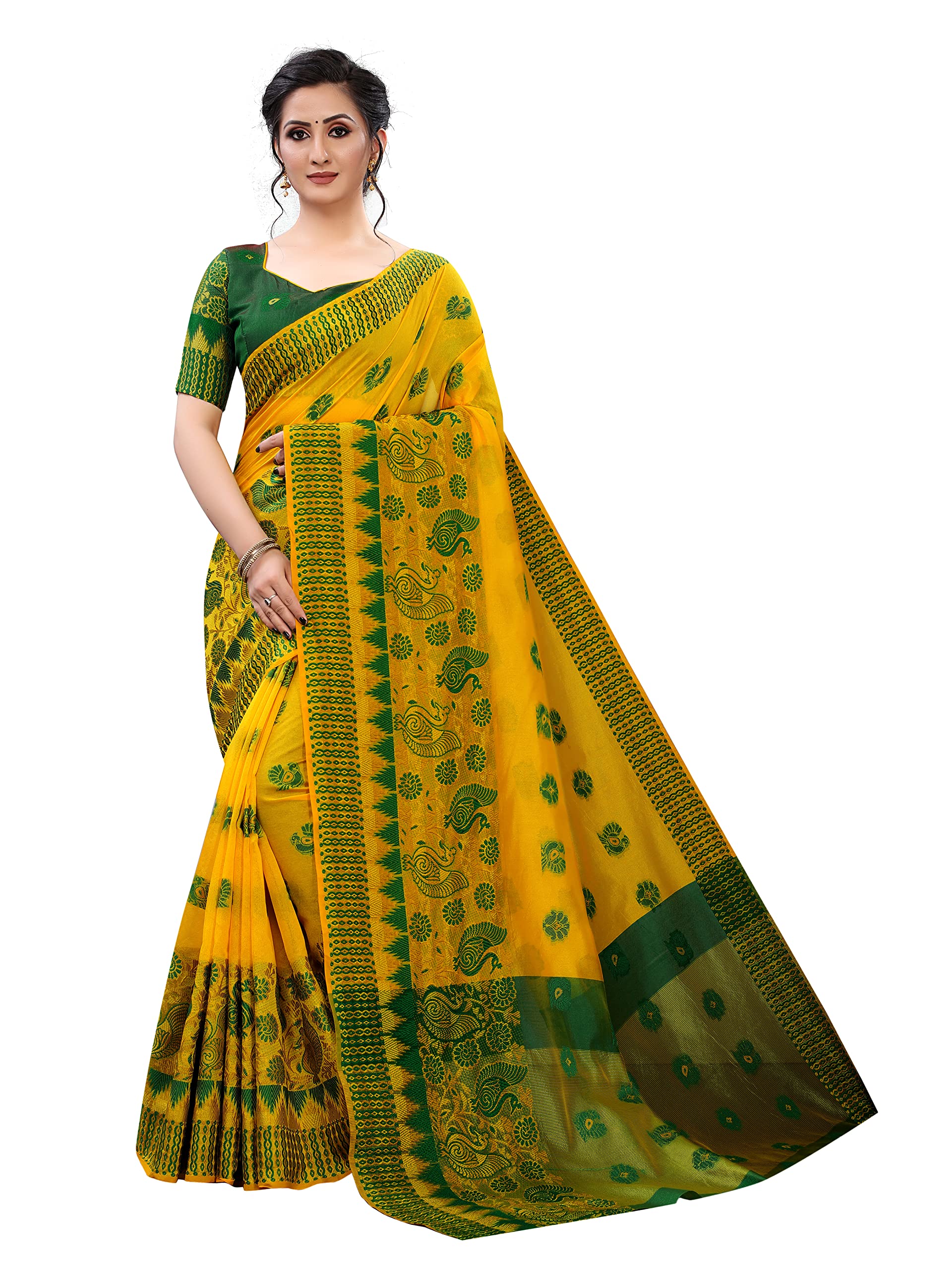 Regolith Designer SareesWomen's Banarasi Cotton Silk Saree With Blouse Piece