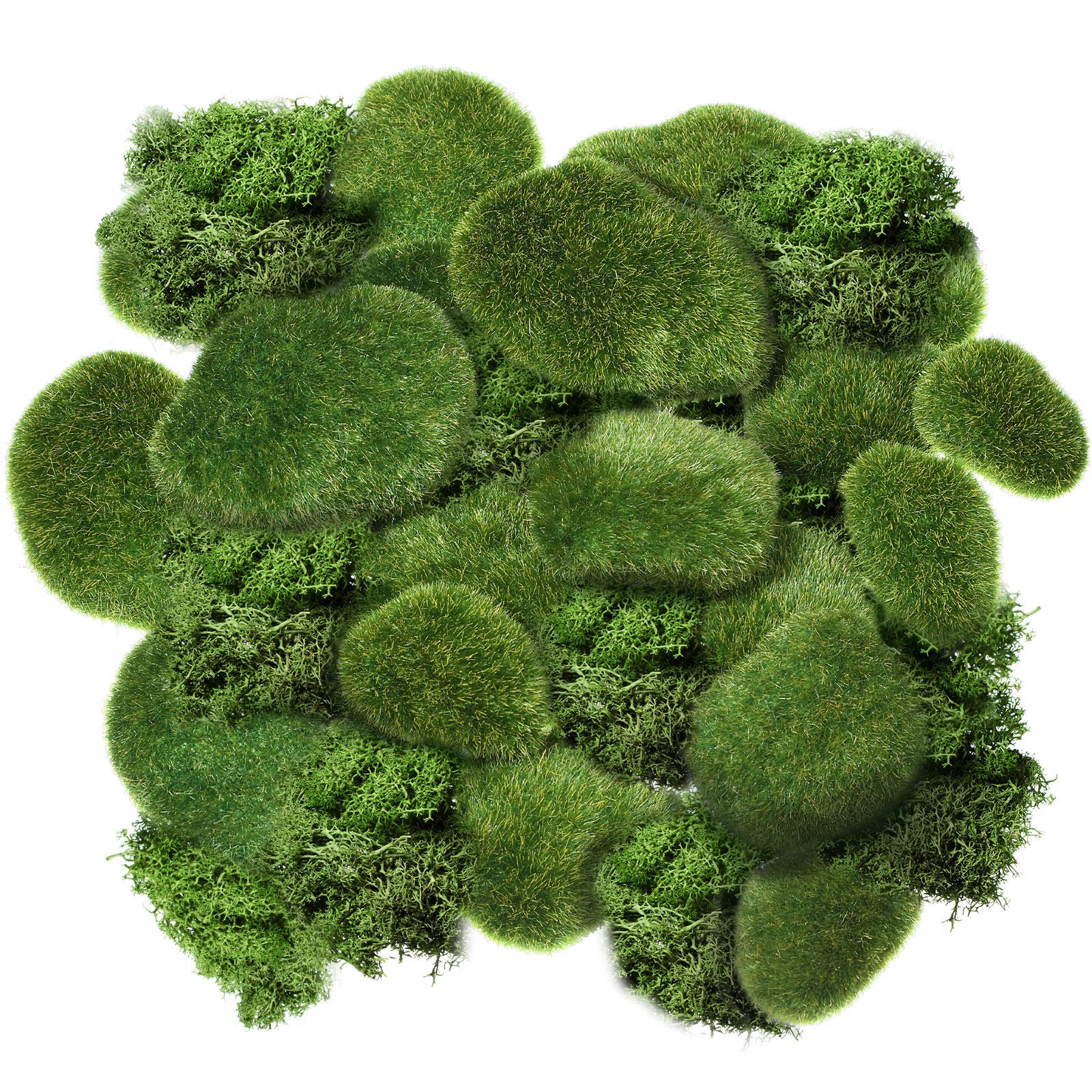 Chuangdi Artificial Fake Moss Rock Assorted Sized Decorative Faux Green Stones Green Moss Balls with 20 Gram Preserved Green Moss for Floral Arrangements and Crafting Gardens (20 Pieces)