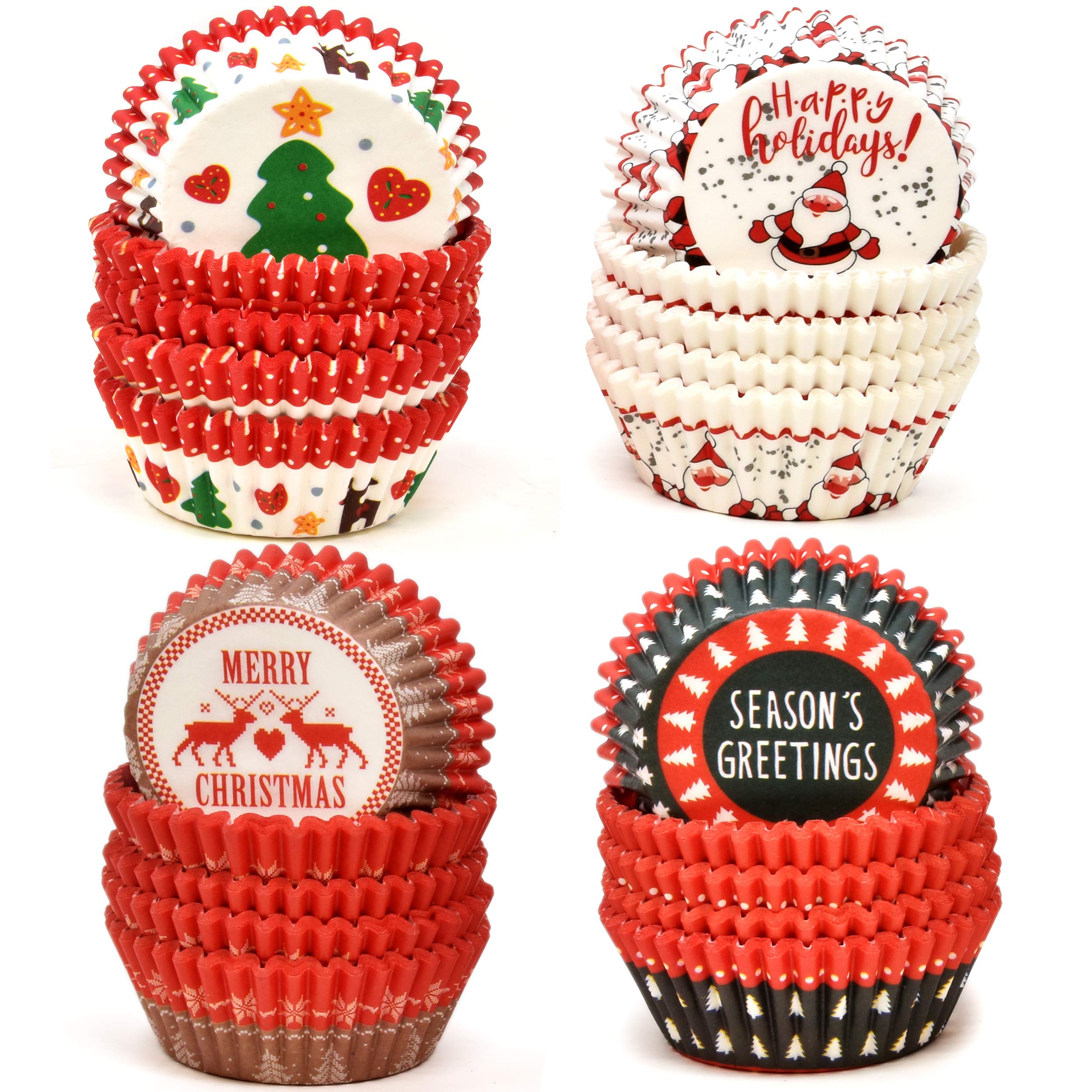 500 Pieces Christmas Cupcake Liners Muffin Cups Colorful Paper, Disposable Cupcake Holders, Standard Size Ideal for Holiday Décor and Parties Christmas Theme Party Decorations, 5 Patterns Wrappers