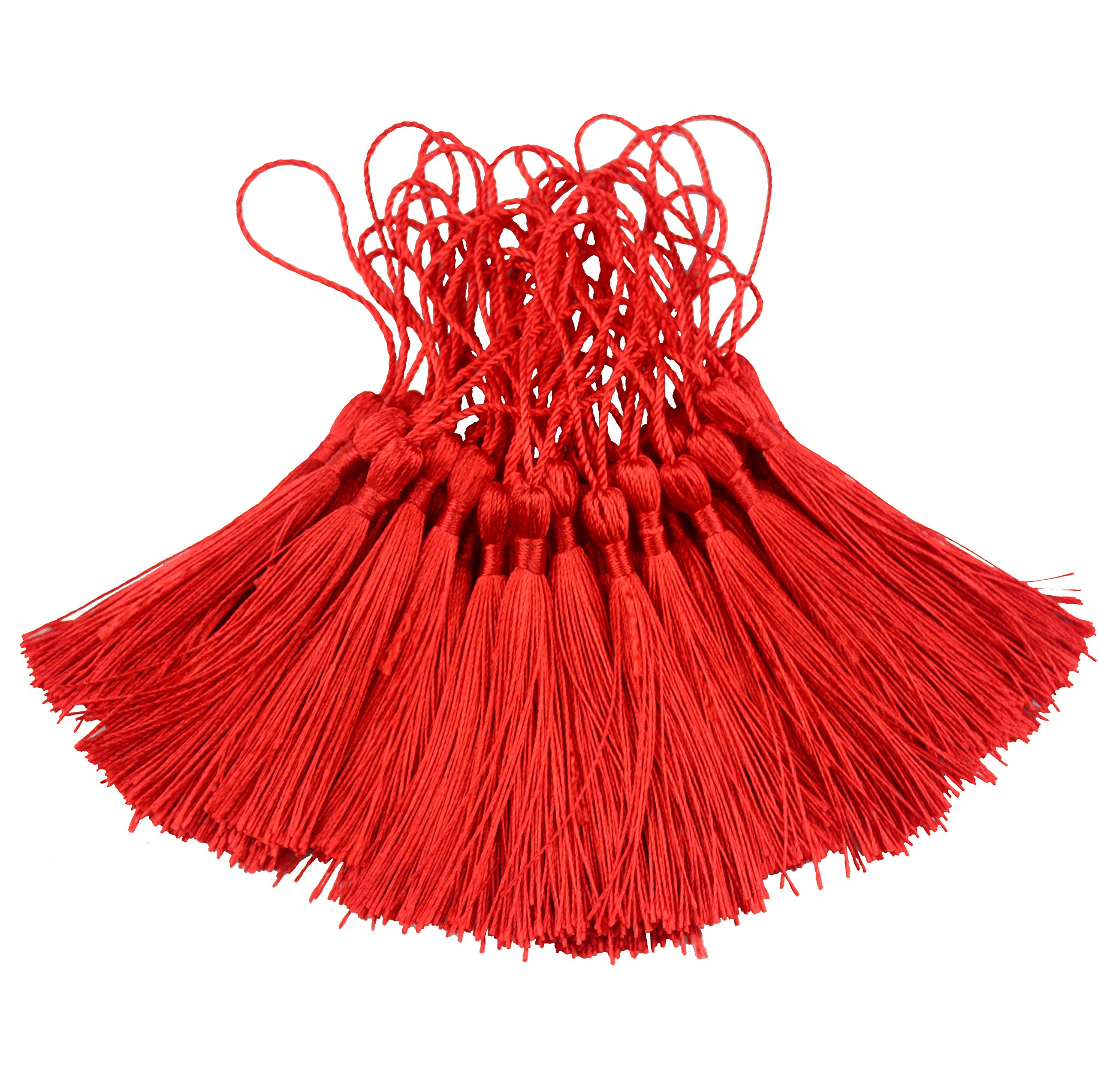 100pcs 13cm/5 Inch Silky Floss Bookmark Tassels with 2-Inch Cord Loop and Small Chinese Knot for Jewelry Making, Souvenir, Bookmarks, DIY Craft Accessory (Red)