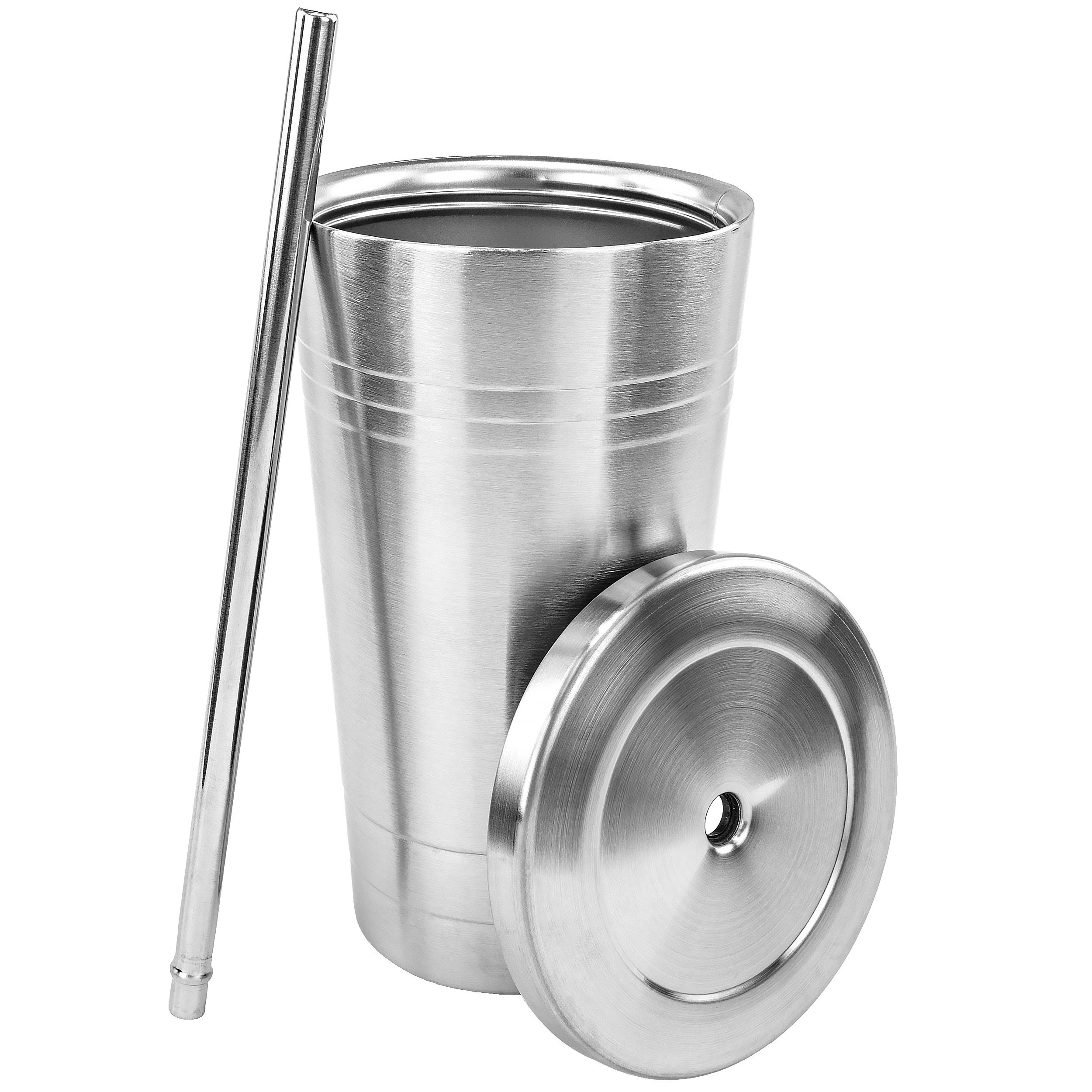 Southern Homewares Stainless Steel Double Walled Insulated Tumbler Cup With Straw and Screw Top Spill Resistant Lid 20-ounce