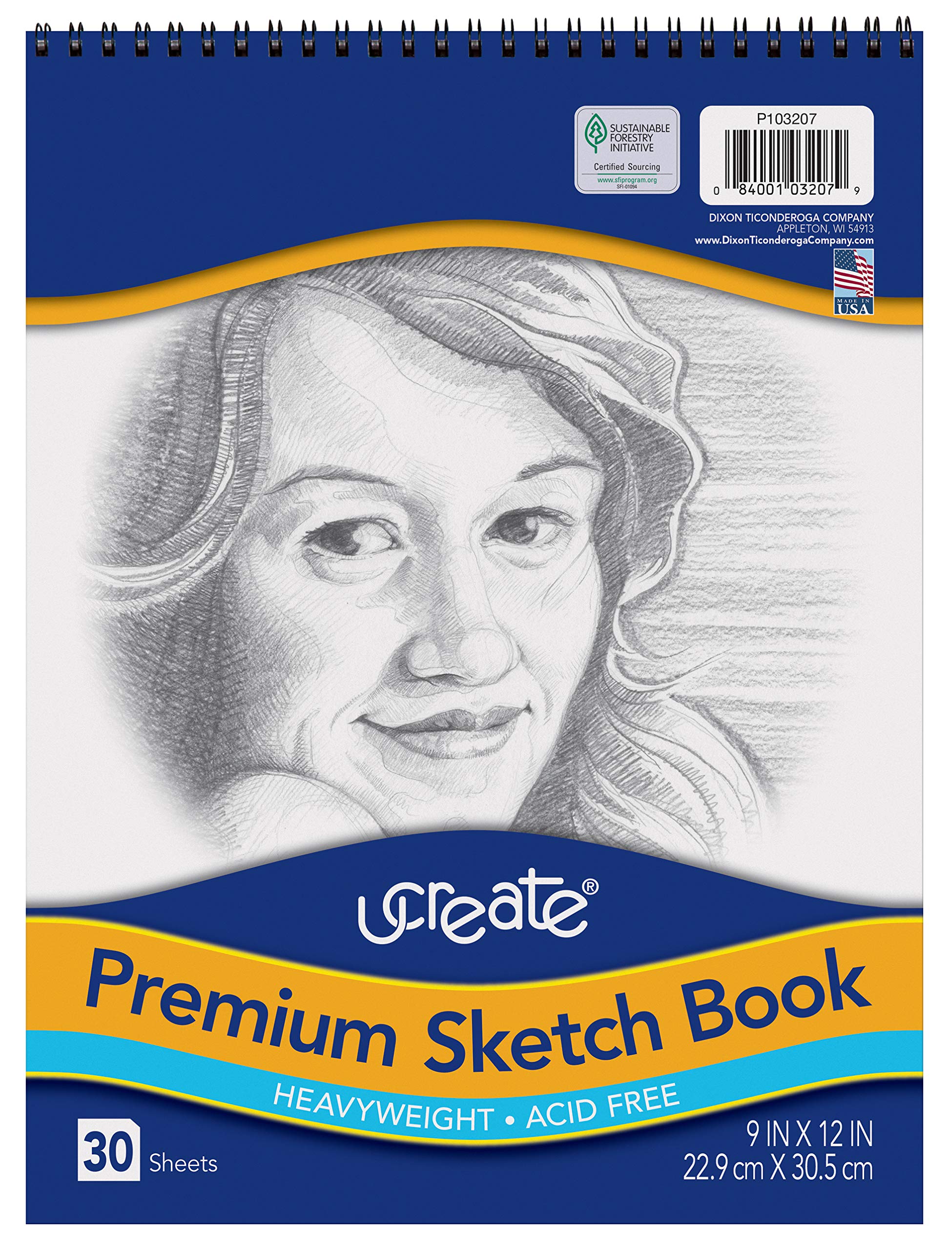 UCREATEPremium Sketch Book, Heavyweight, 9" x 12", 30 Sheets, White (103207)