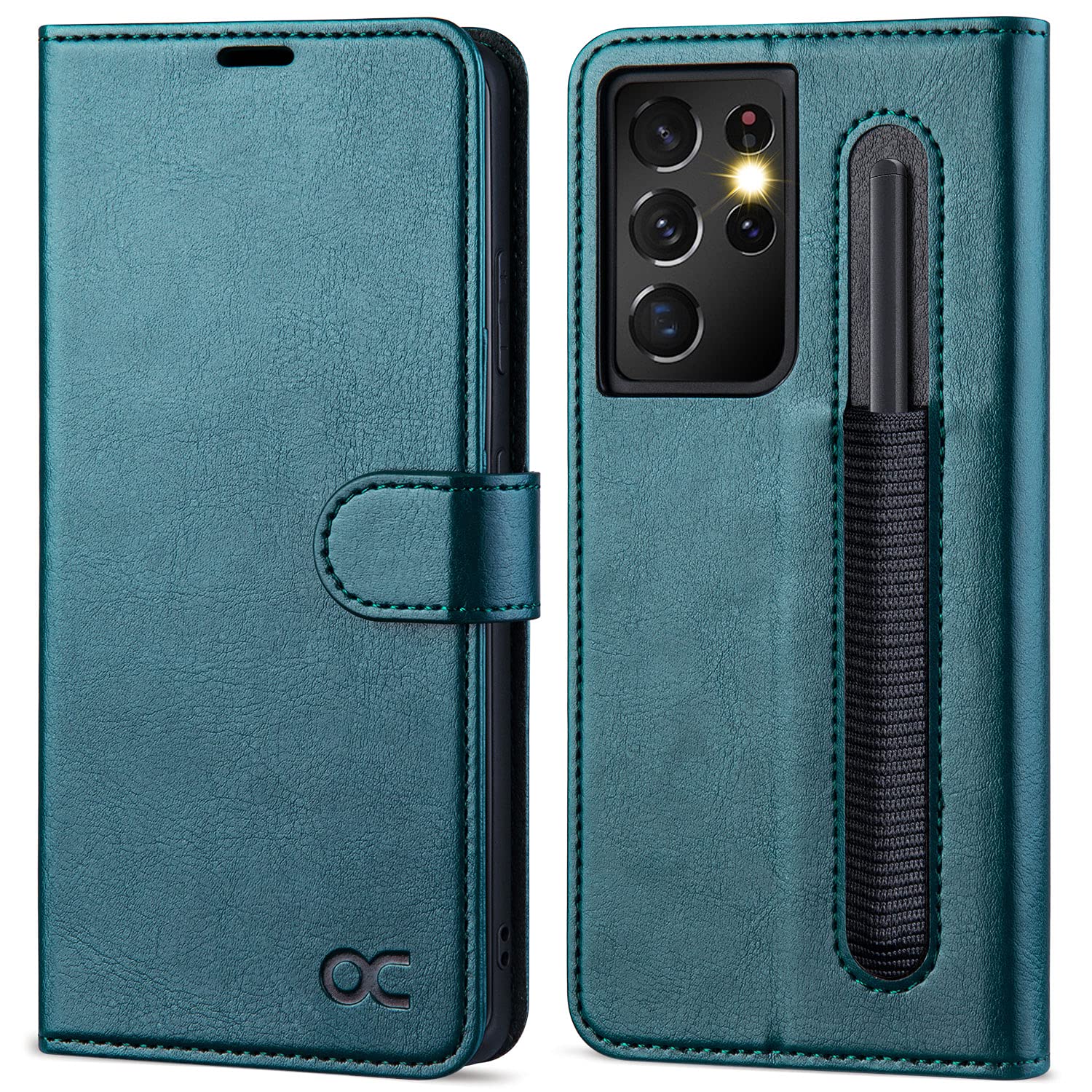 OCASE Compatible with Galaxy S21 Ultra 5G Wallet Case with S Pen Holder, PU Leather Flip Folio Case with Card Slots RFID Blocking Kickstand [ TPU Inner Shell] Phone Cover 6.8 Inch (2021)-Peacock Blue