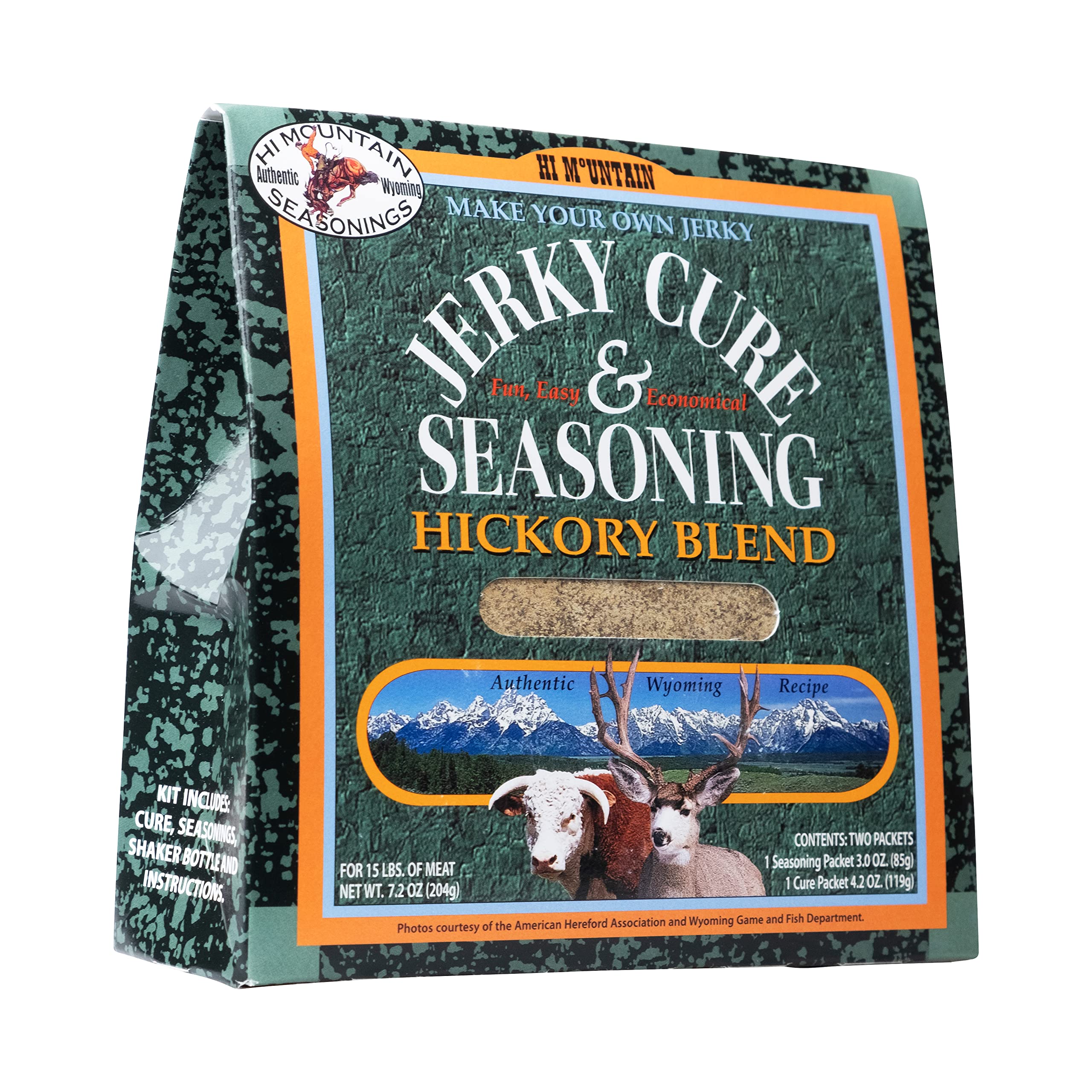 Hi Mountain Jerky Seasoning and Cure Kit | HICKORY BLEND | Create Savory Homemade Beef Jerky | Great for Beef, Deer, Elk, & Venison | Mix will Season up to 15lbs. of Meat (1 Box)