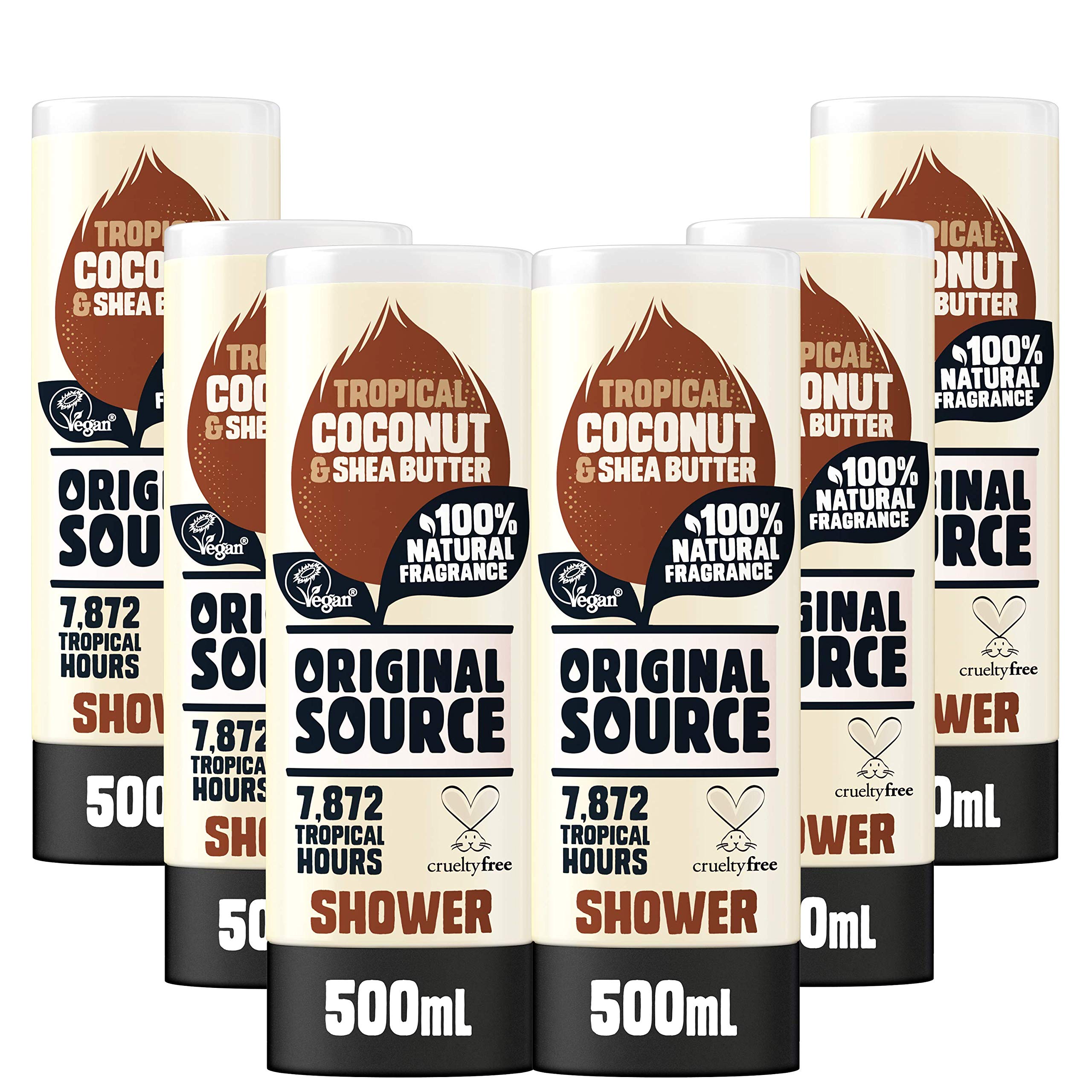 Original SourceCoconut and Shea Butter Shower Gel, 100 Percent Natural Fragrance, Vegan, Cruelty Free, Paraben Free, Bulk Buy, Pack of 6 x 500 ml